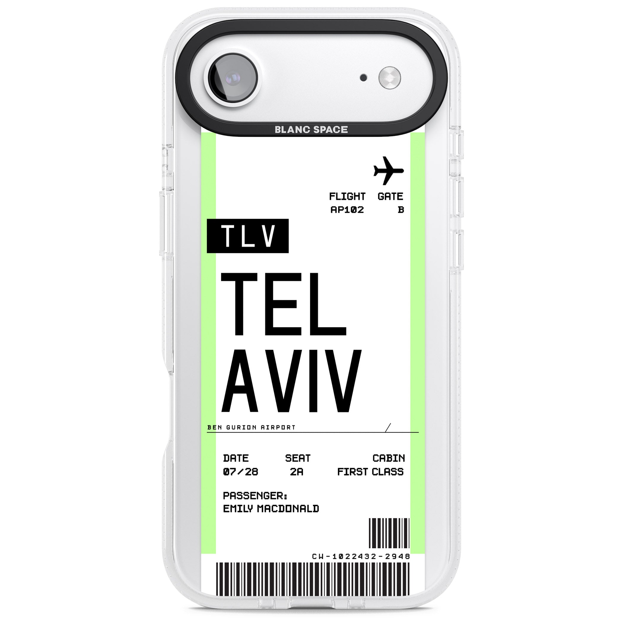 Personalised Tel Aviv Boarding Pass iPhone 17 Air Impact Air Clear Phone Case