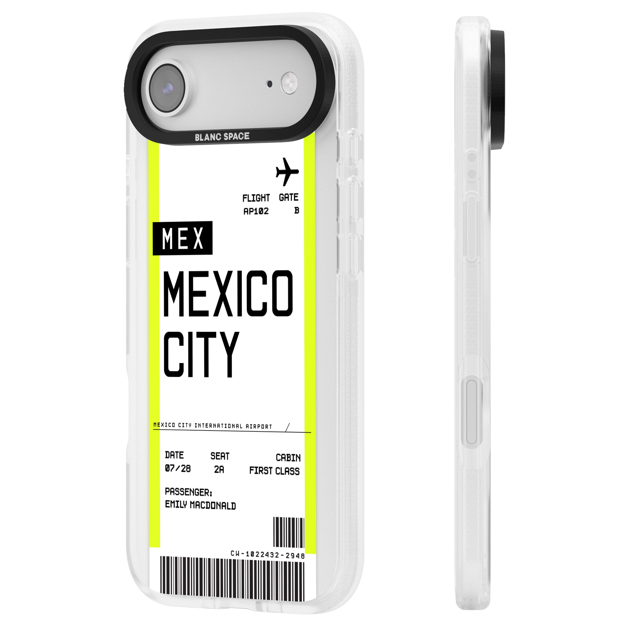 Personalised Mexico City Boarding Pass iPhone 17 Air Impact Air Clear Phone Case Side Profile