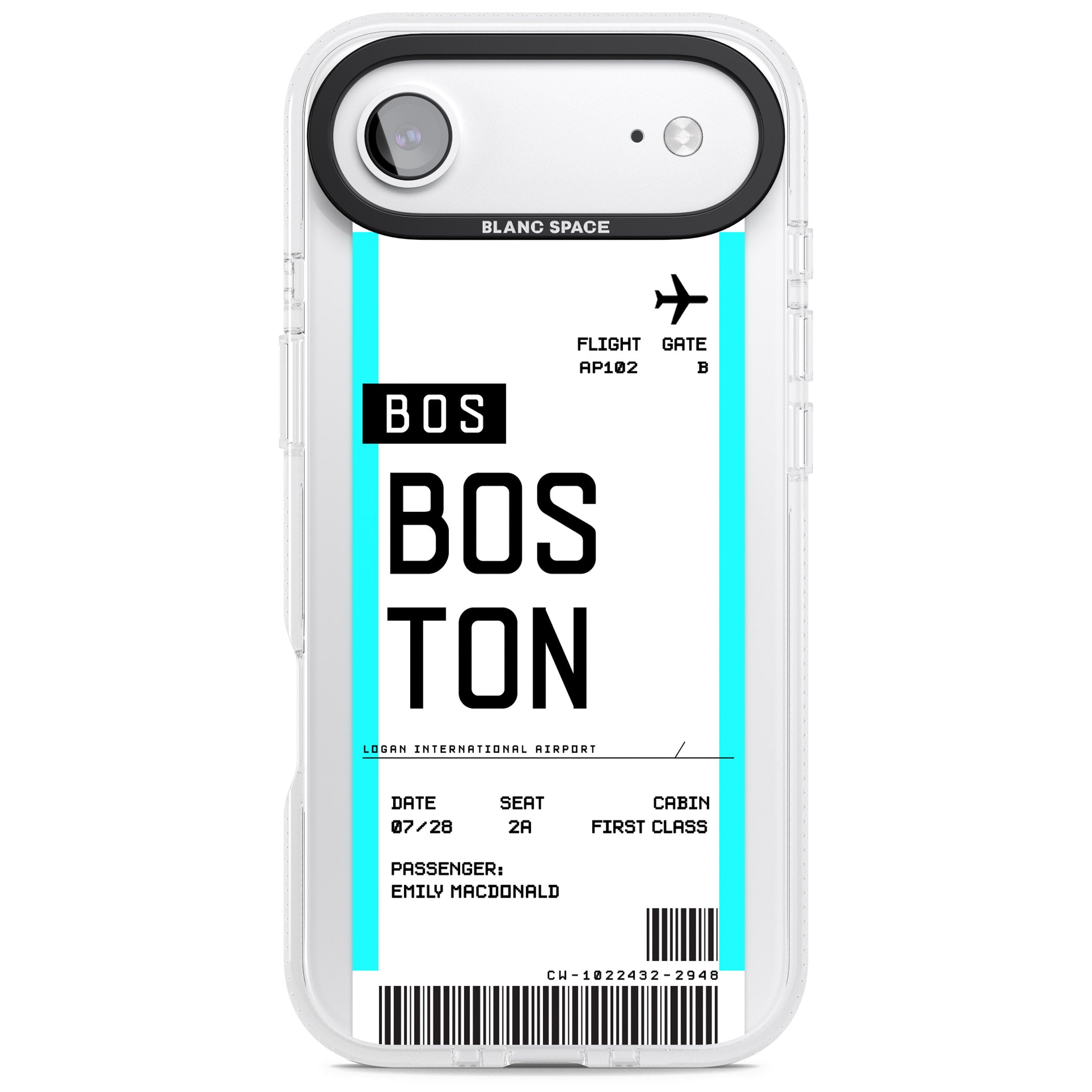 Personalised Boston Boarding Pass iPhone 17 Air Impact Air Clear Phone Case