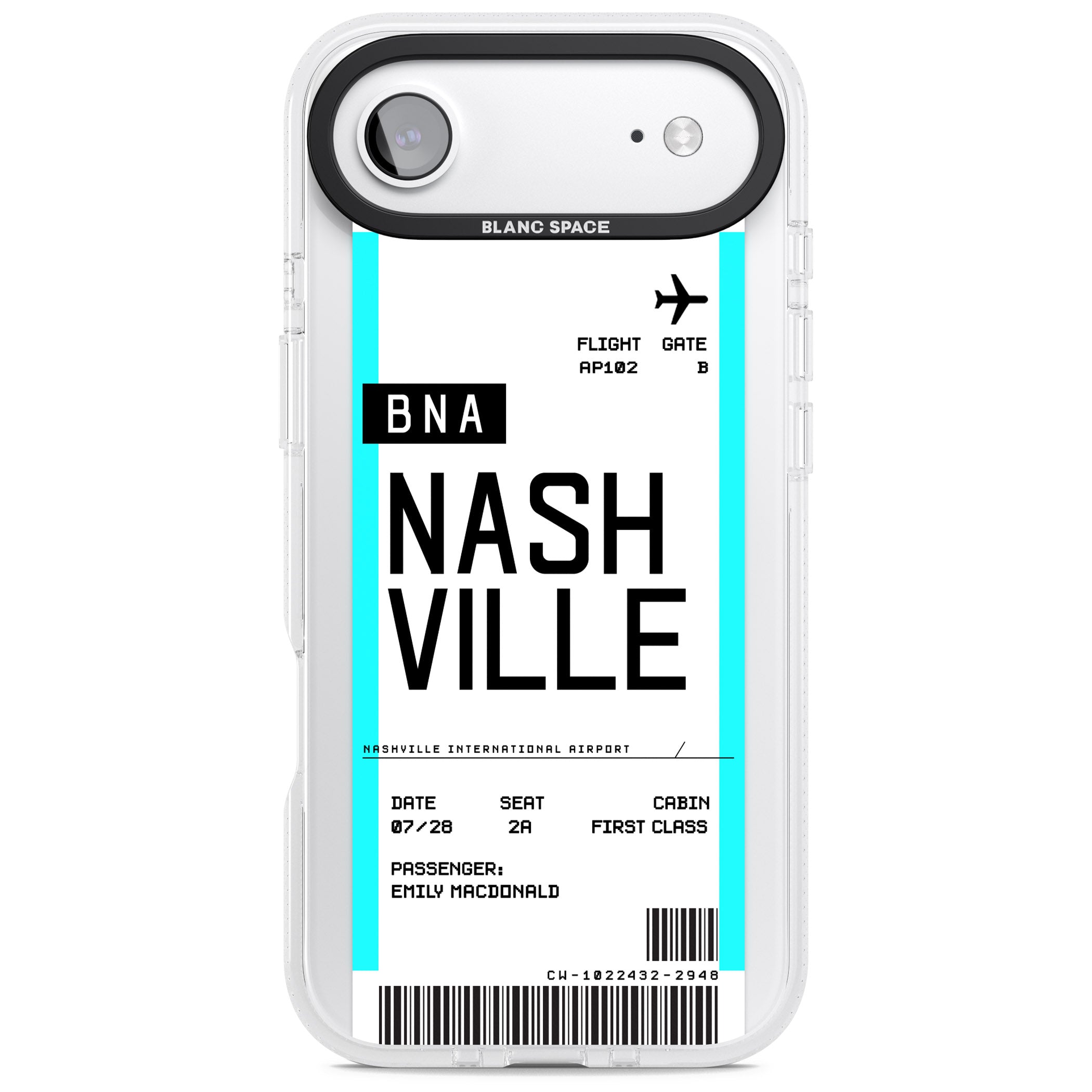Personalised Nashville Boarding Pass iPhone 17 Air Impact Air Clear Phone Case
