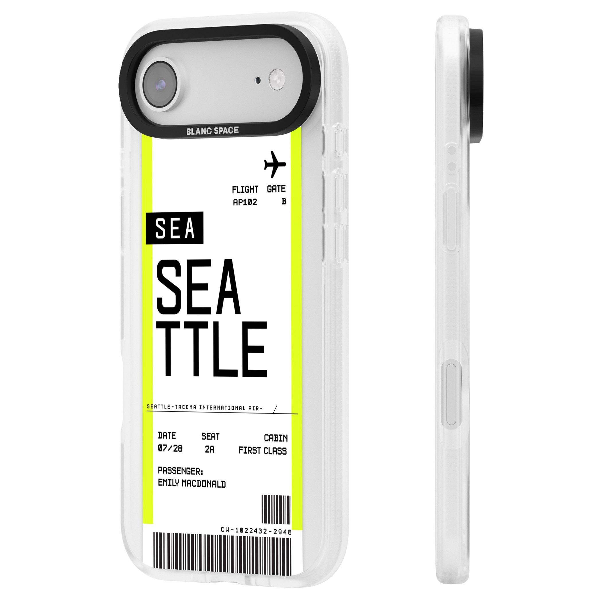Personalised Seattle Boarding Pass iPhone 17 Air Impact Air Clear Phone Case Side Profile