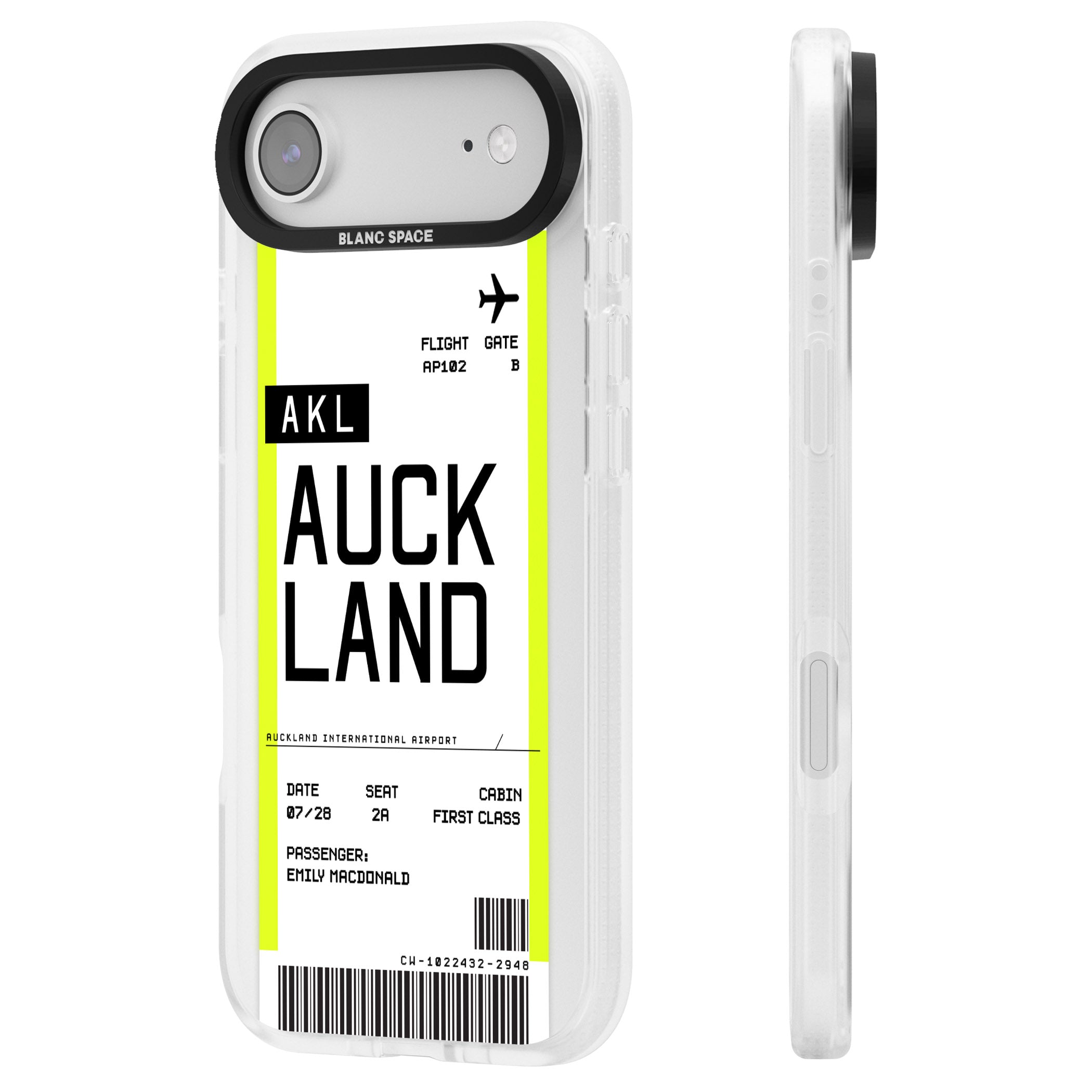 Personalised Auckland Boarding Pass iPhone 17 Air Impact Air Clear Phone Case Side Profile