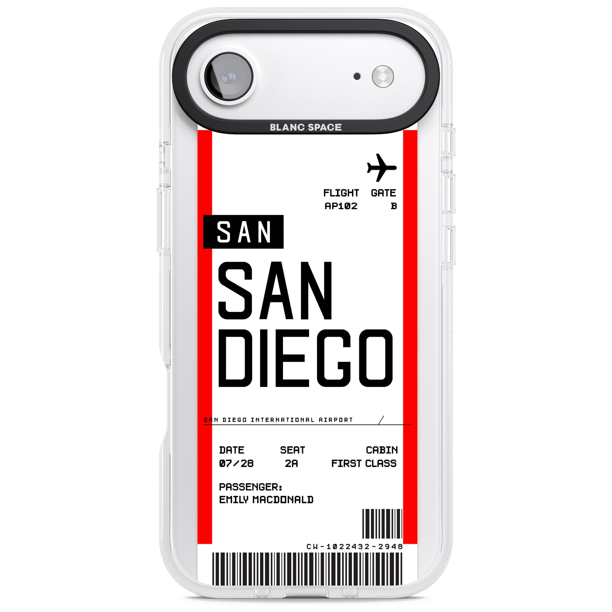 Personalised San Diego Boarding Pass iPhone 17 Air Impact Air Clear Phone Case