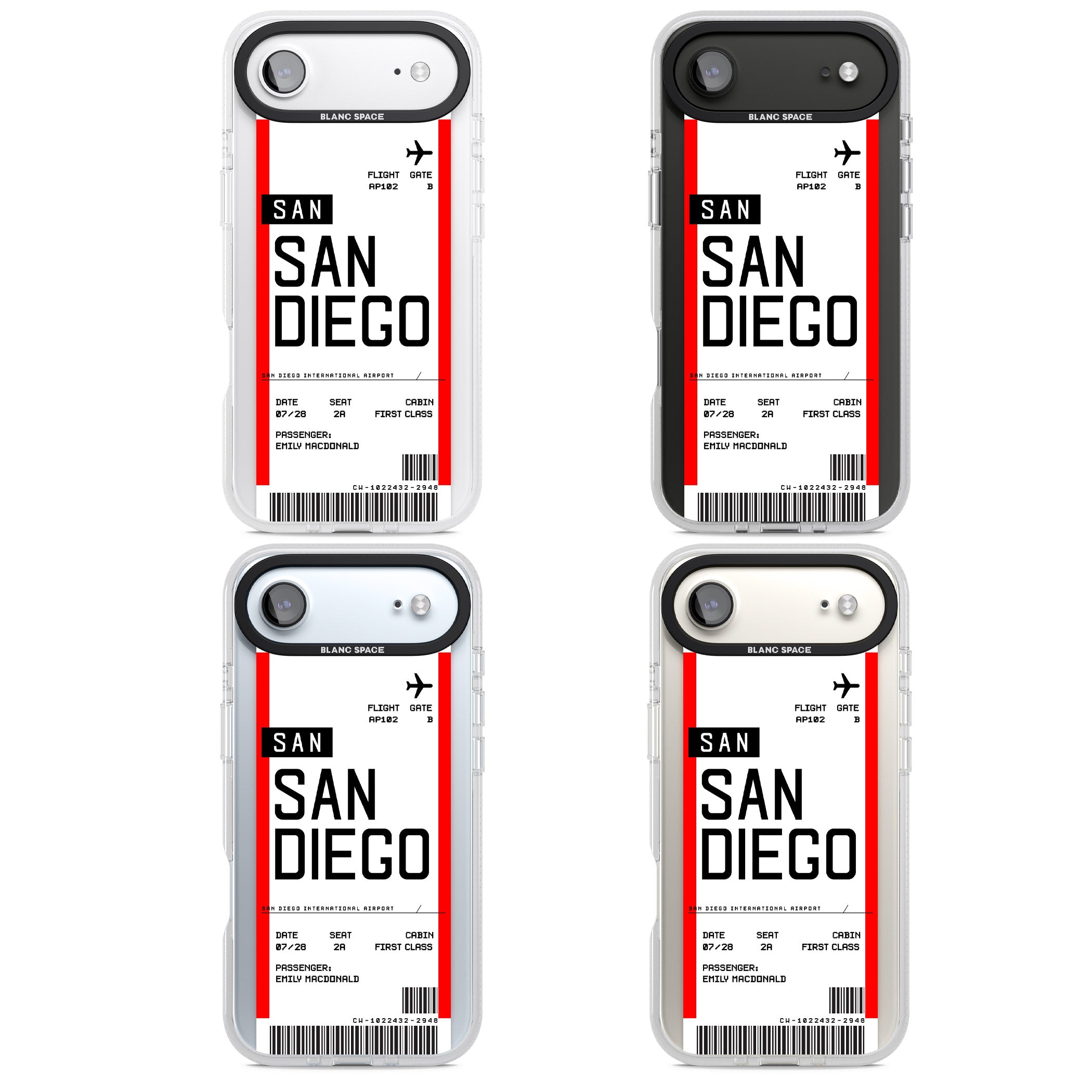 Personalised San Diego Boarding Pass iPhone 17 Air Impact Air Clear Phone Case APT Impact Protection