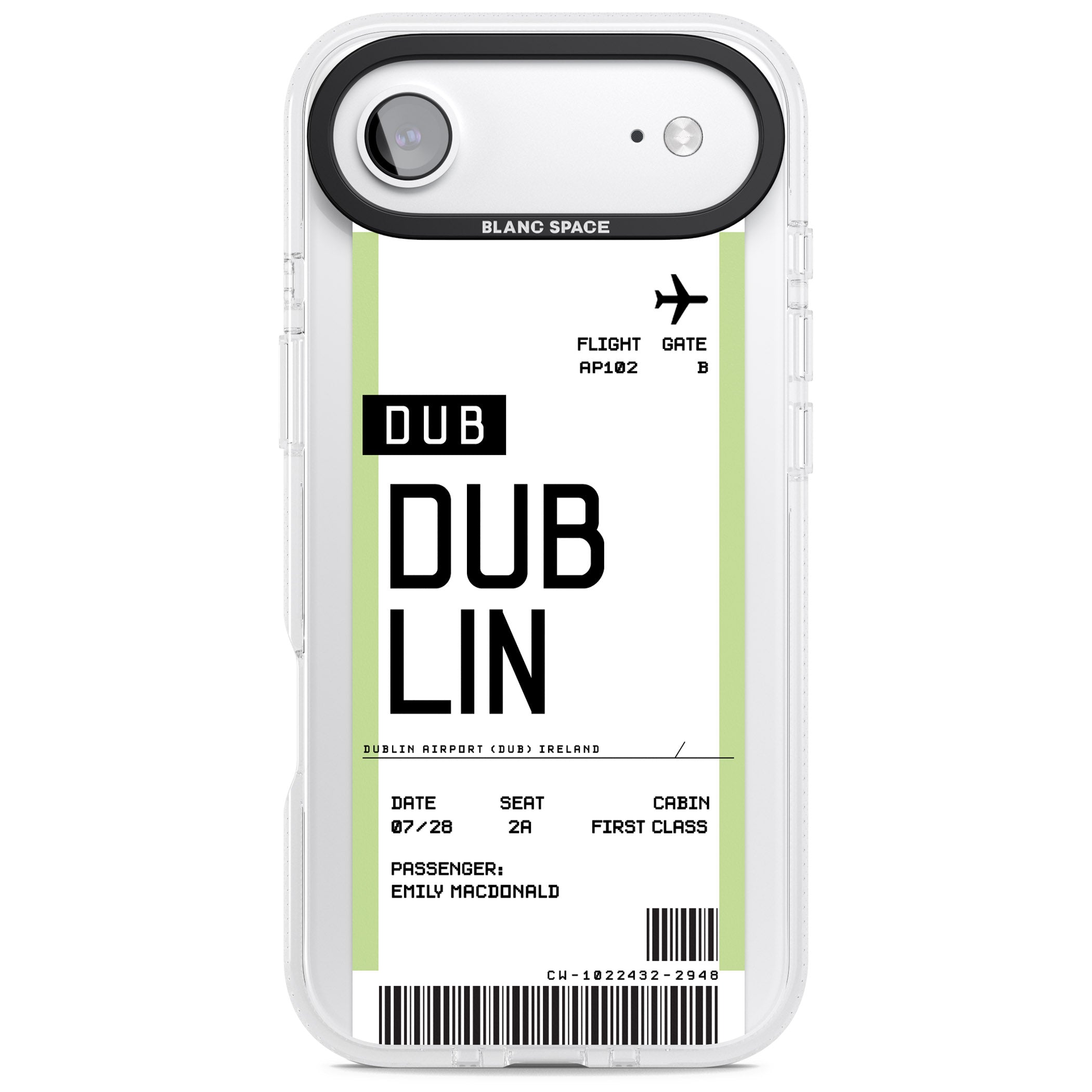 Personalised Dublin Boarding Pass iPhone 17 Air Impact Air Clear Phone Case