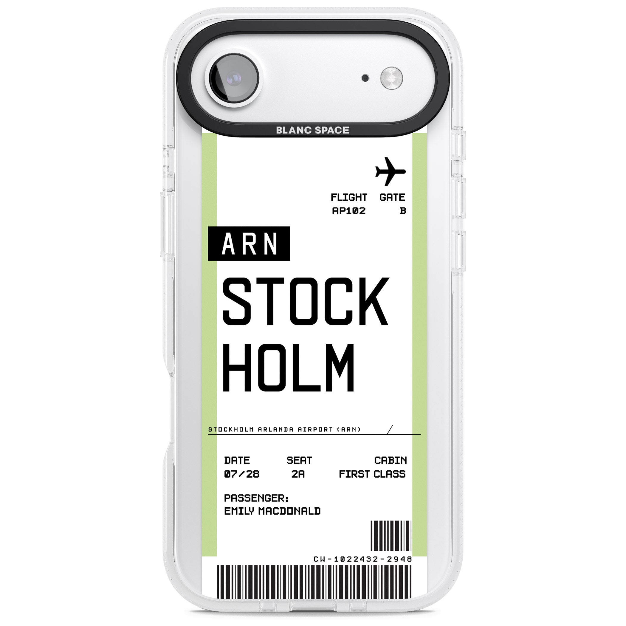 Personalised Stockholm Boarding Pass iPhone 17 Air Impact Air Clear Phone Case