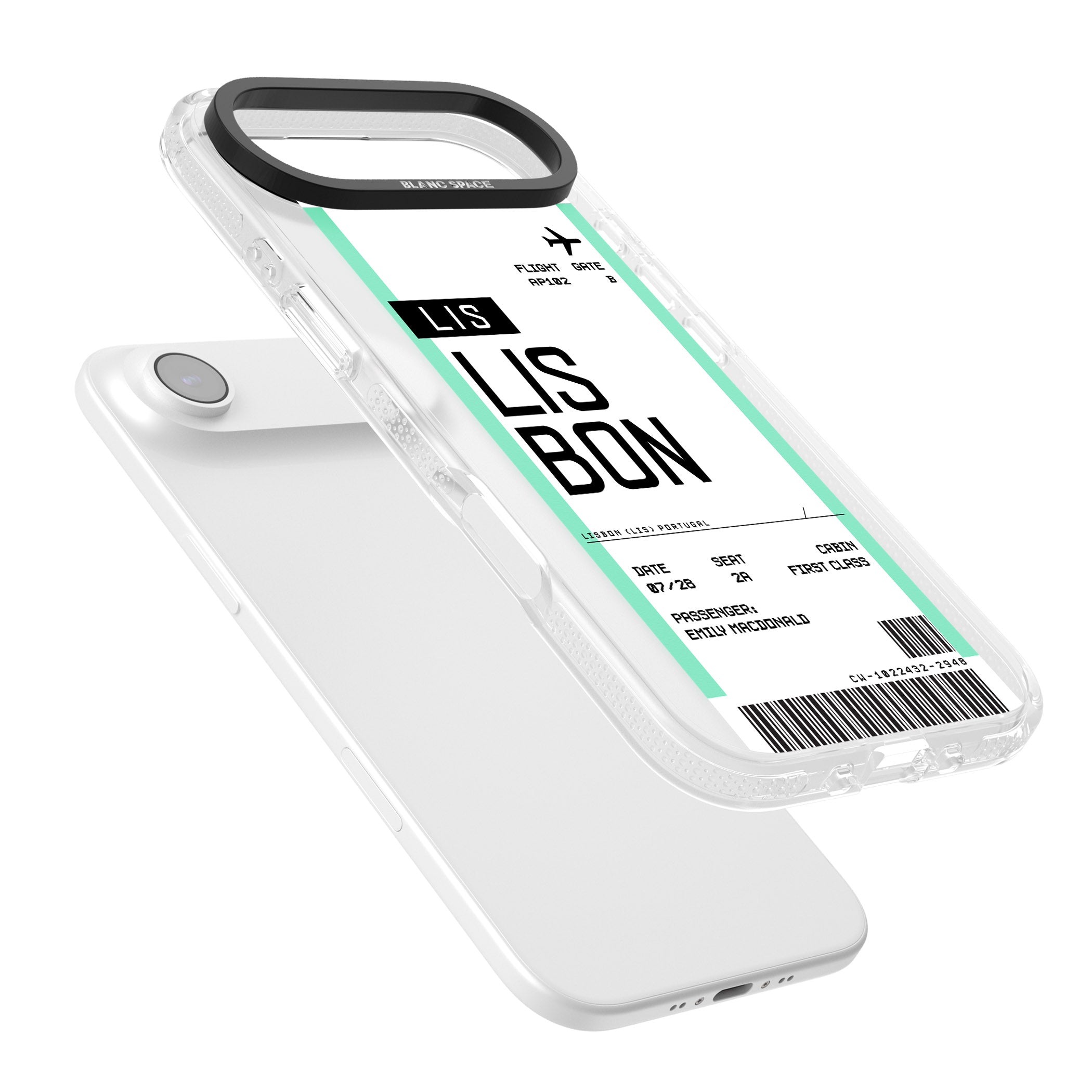Personalised Lisbon Boarding Pass iPhone 17 Air Impact Air Clear Phone Case Colours