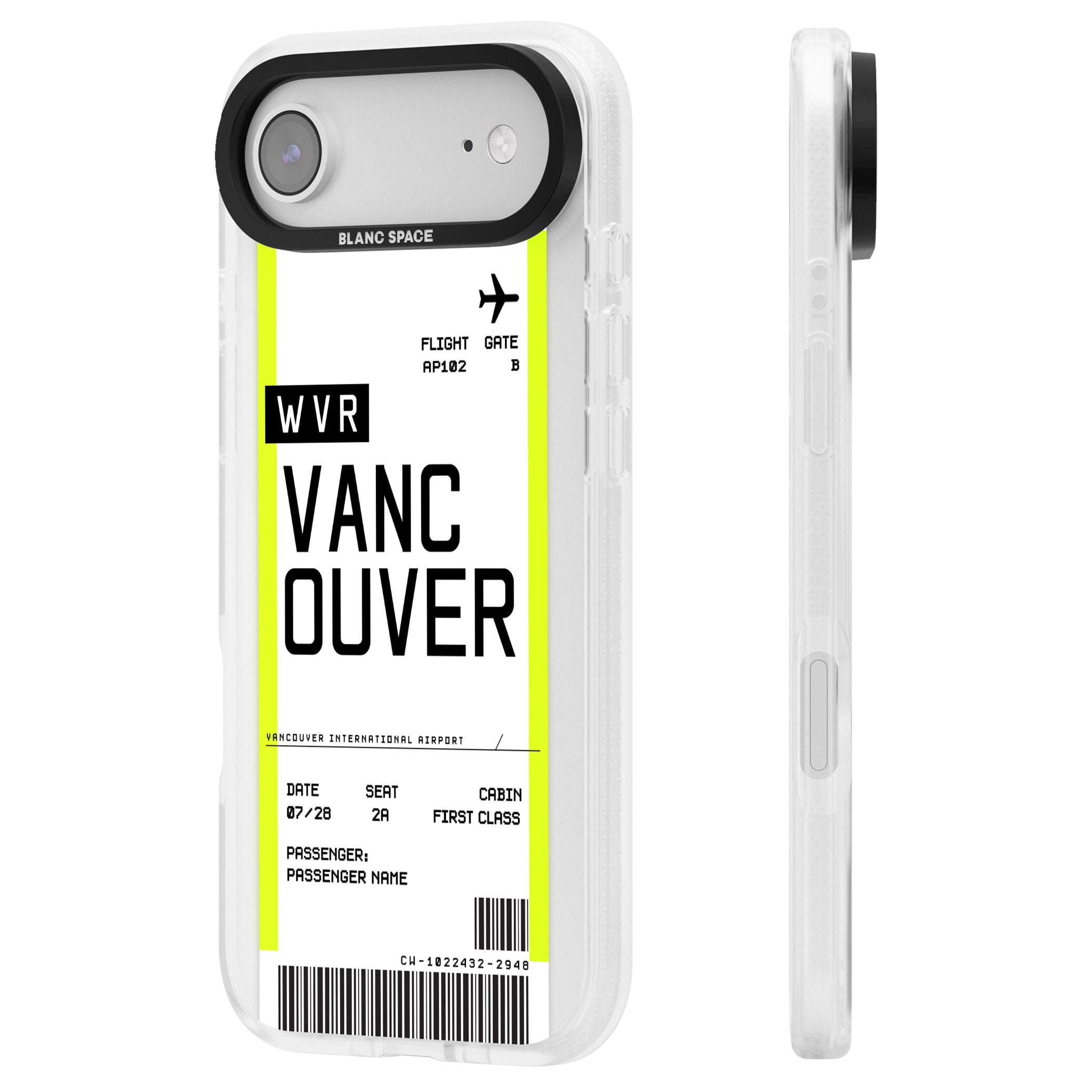Personalised Vancouver Boarding Pass iPhone 17 Air Impact Air Clear Phone Case Side Profile