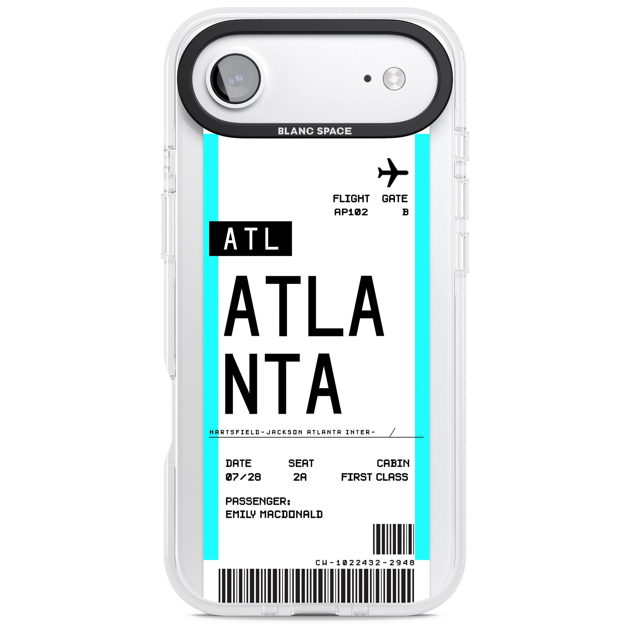 Personalised Atlanta Boarding Pass iPhone 17 Air Impact Air Clear Phone Case