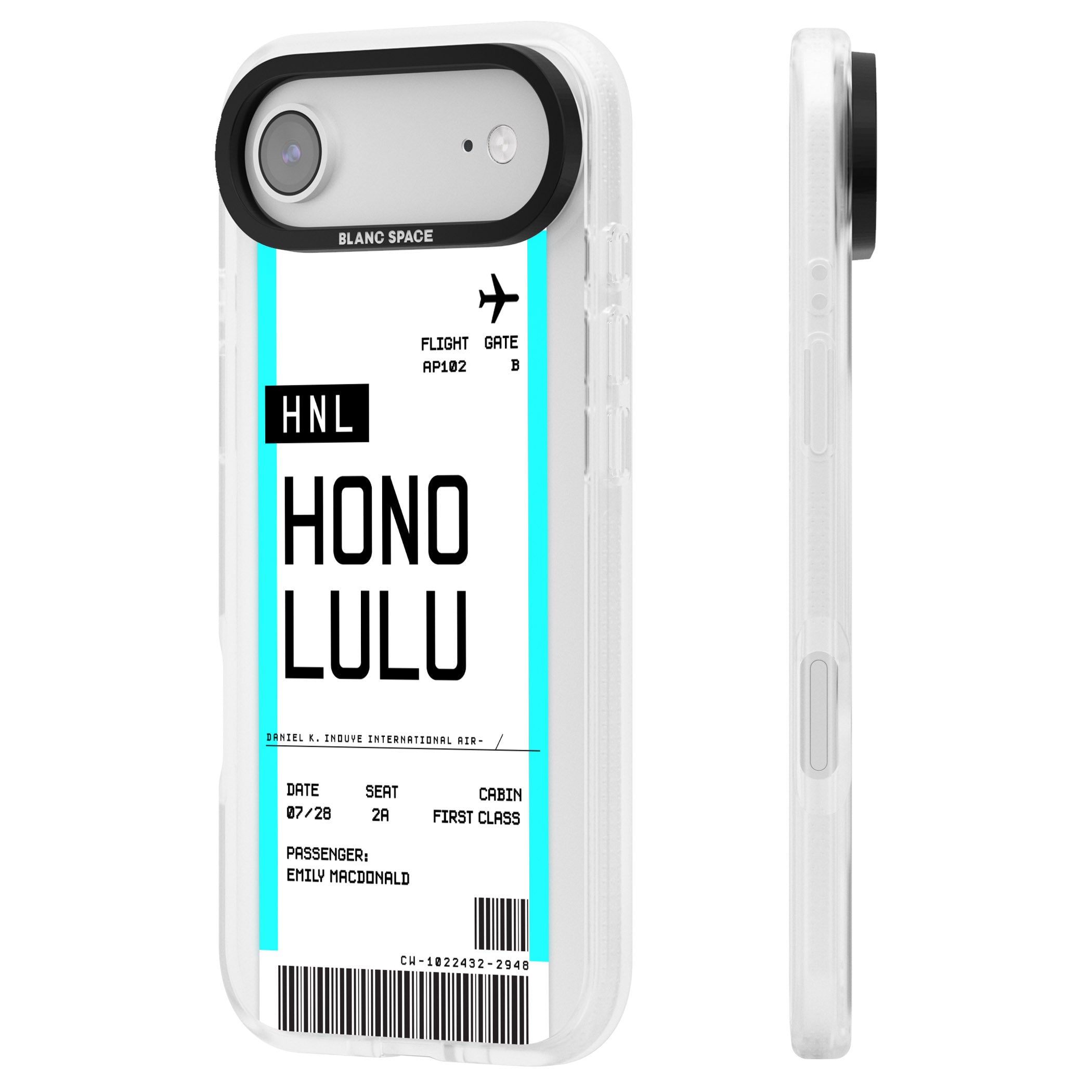 Personalised Honolulu Boarding Pass iPhone 17 Air Impact Air Clear Phone Case Side Profile