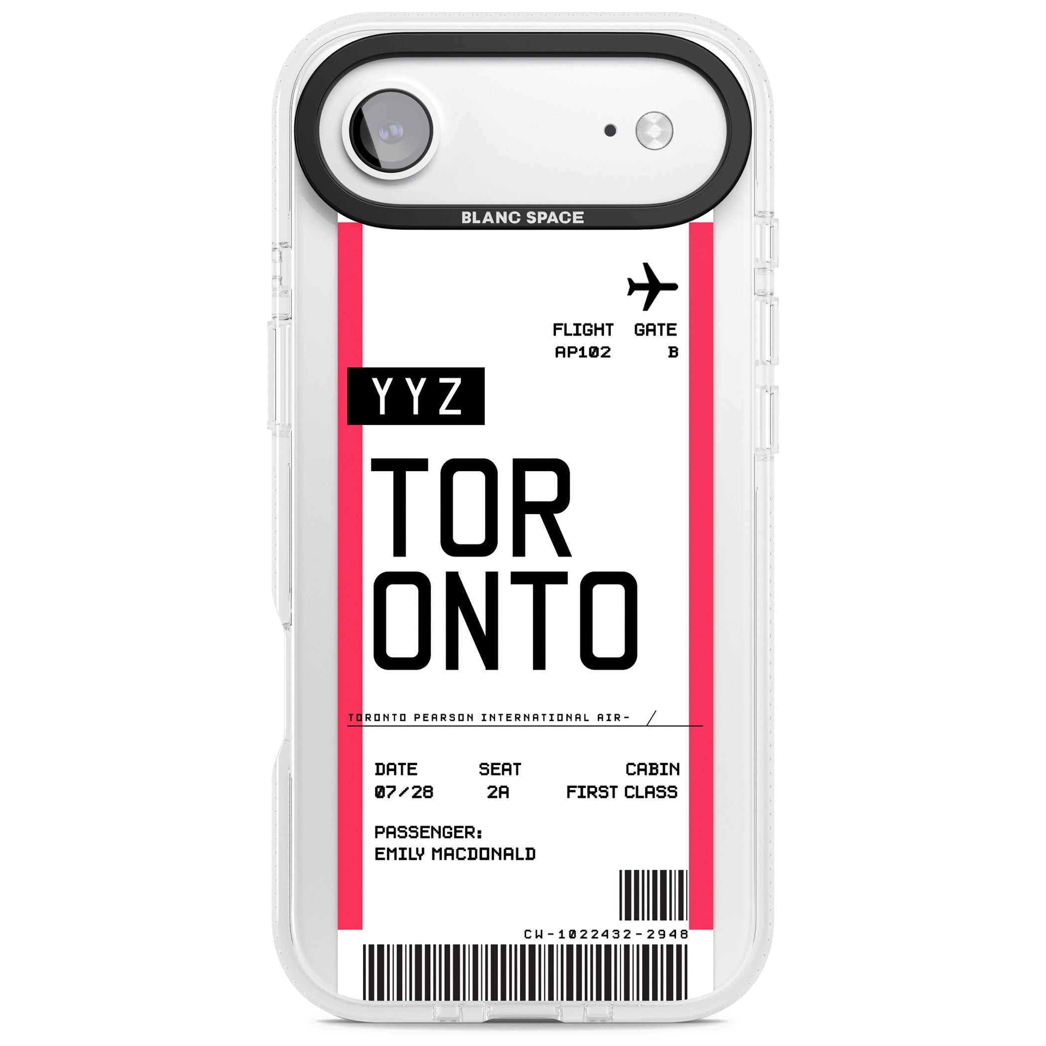 Personalised Toronto Boarding Pass iPhone 17 Air Impact Air Clear Phone Case