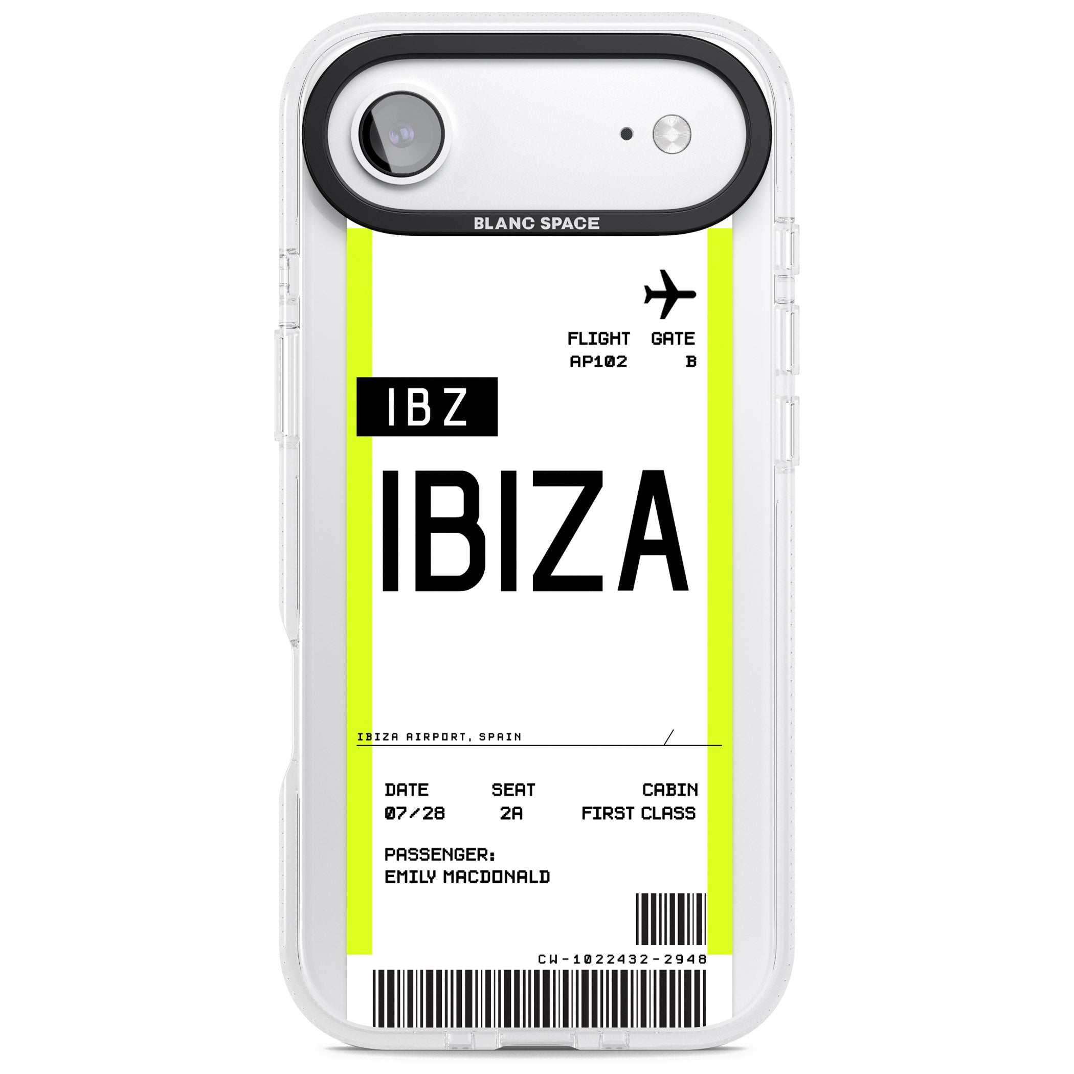 Personalised Ibiza Boarding Pass iPhone 17 Air Impact Air Clear Phone Case