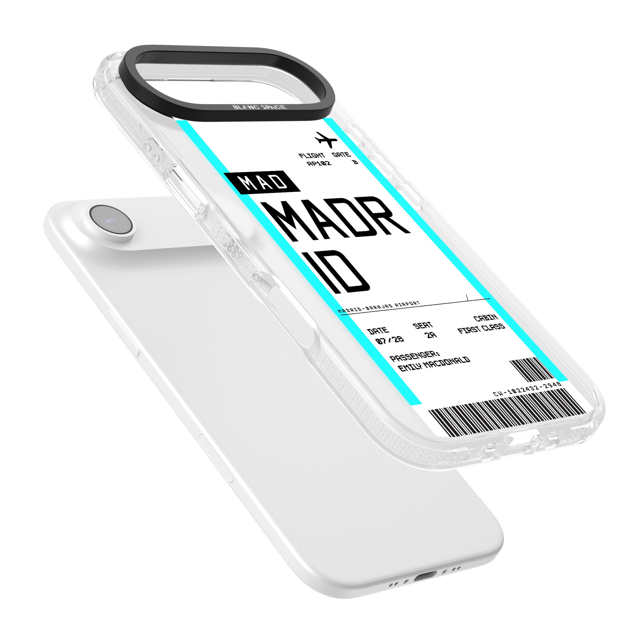 Personalised Madrid Boarding Pass iPhone 17 Air Impact Air Clear Phone Case Colours