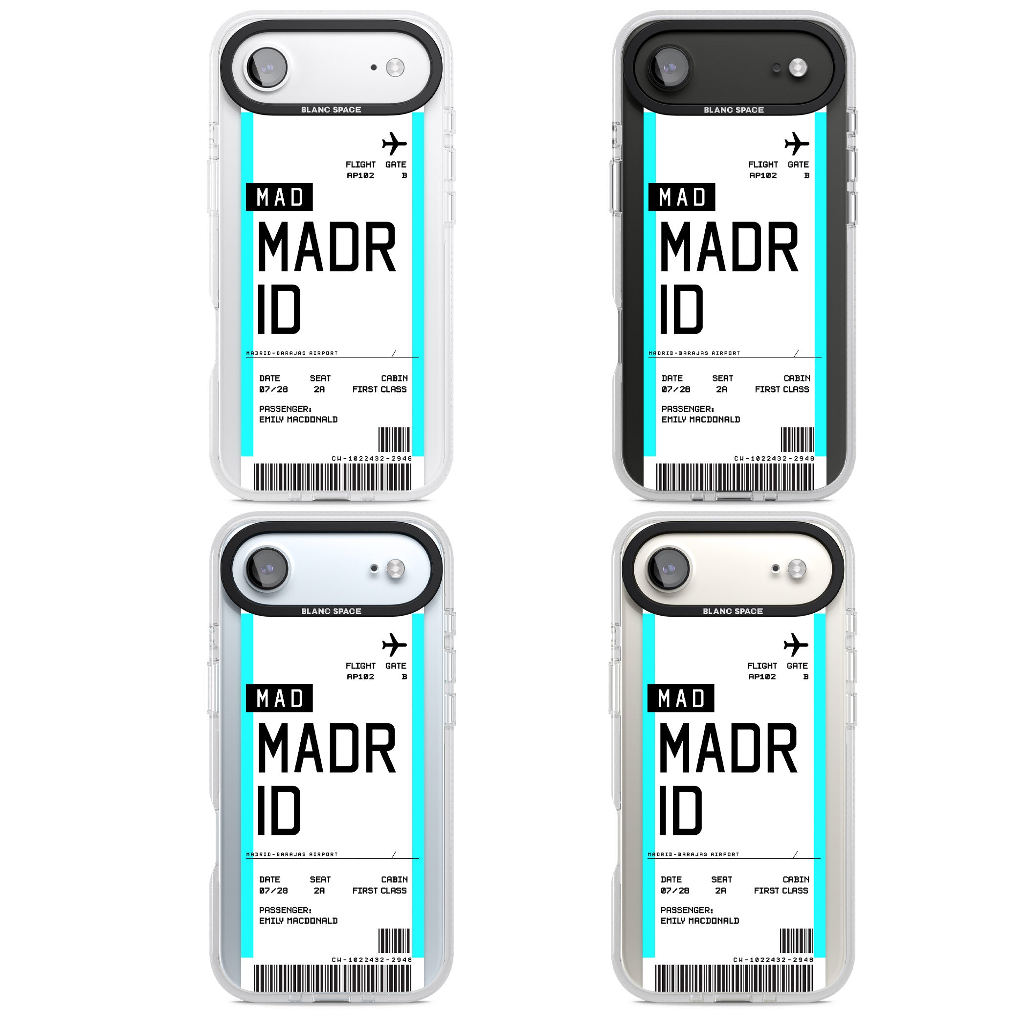 Personalised Madrid Boarding Pass iPhone 17 Air Impact Air Clear Phone Case APT Impact Protection