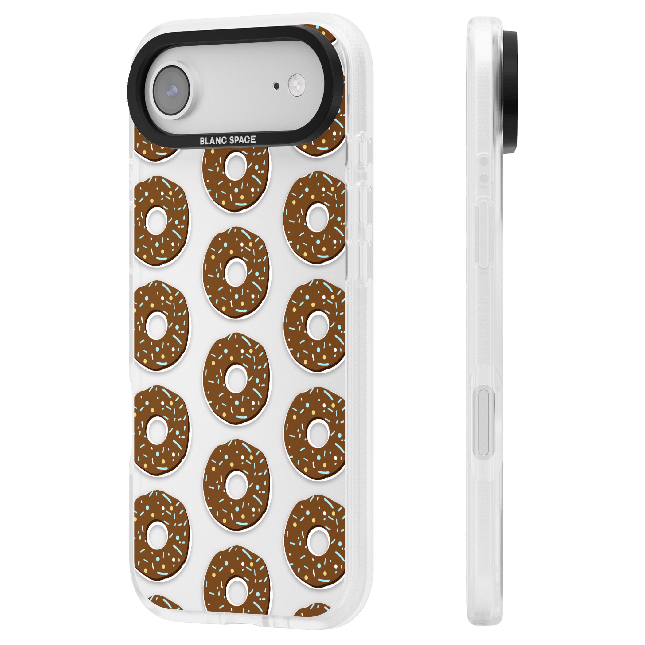Chocolate Donut Pattern iPhone 17 Air Impact Air Clear Phone Case Side Profile