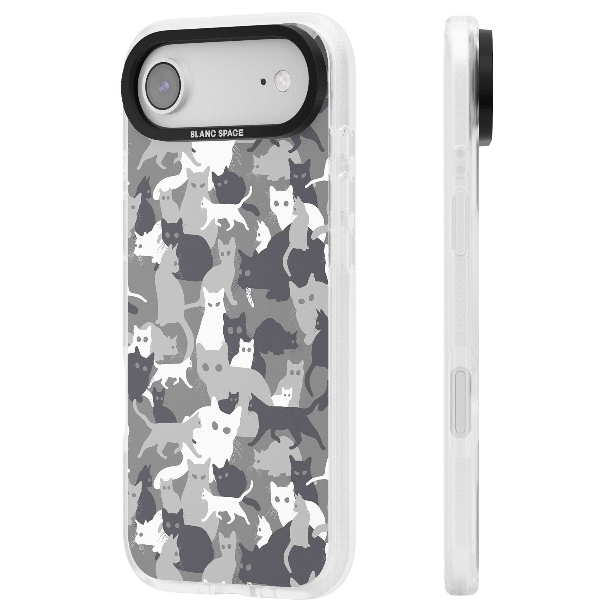 Dark Grey Cat Camouflage iPhone 17 Air Impact Air Clear Phone Case Side Profile