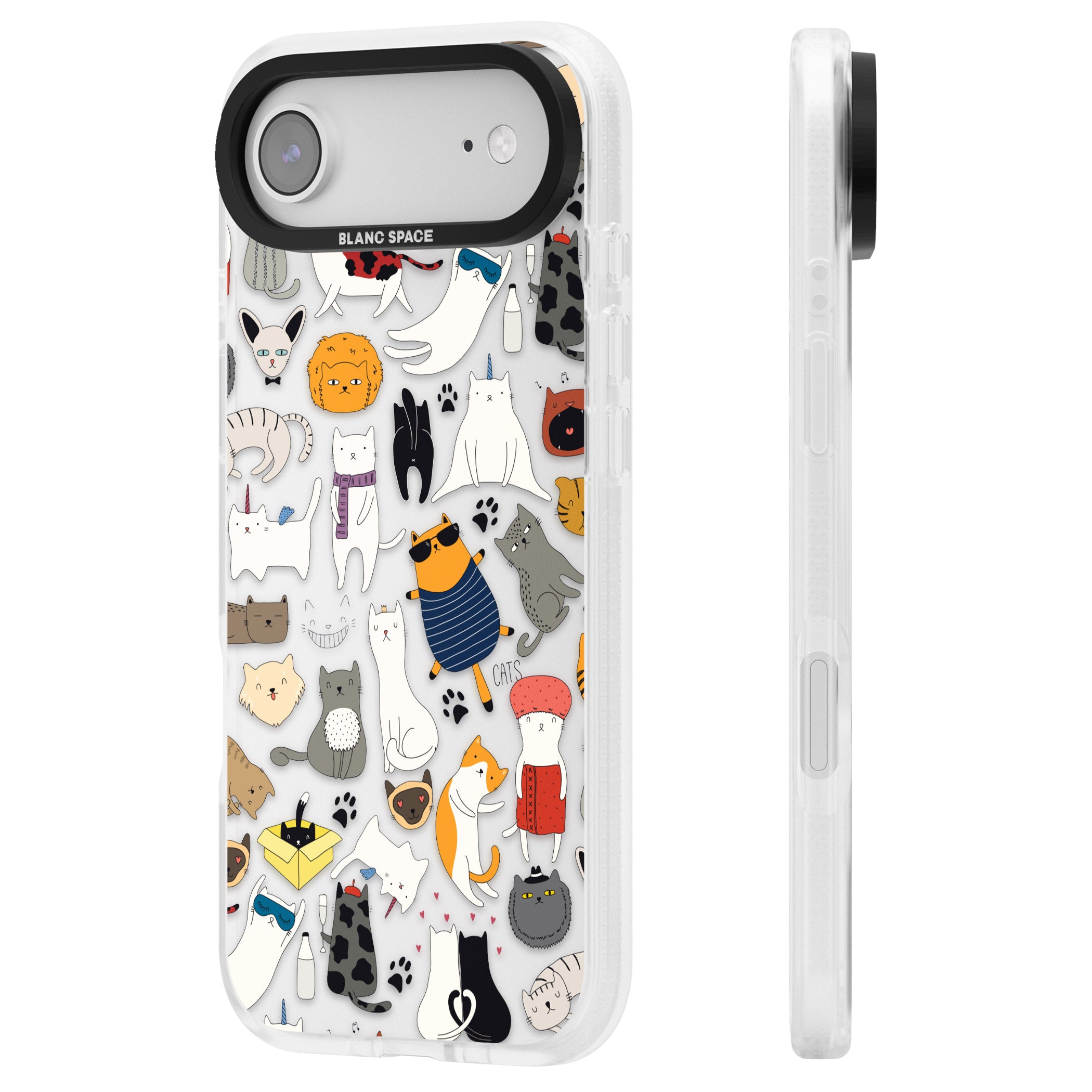 Cartoon Cat Collage iPhone 17 Air Impact Air Clear Phone Case Side Profile