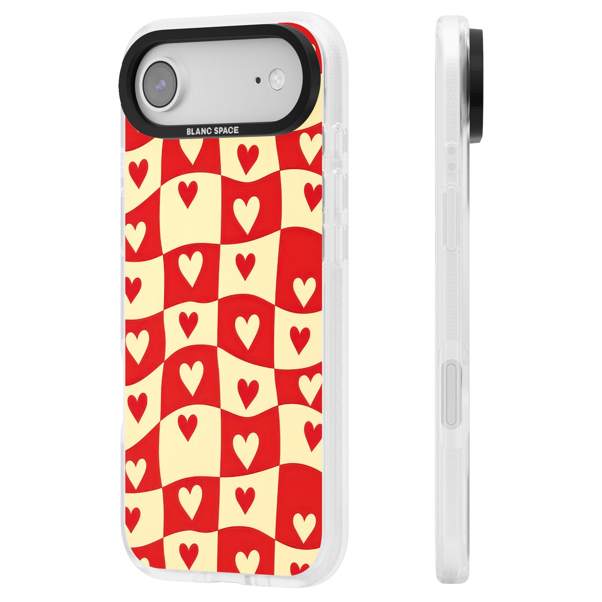 Red Wavy Checked & Hearts iPhone 17 Air Impact Air Clear Phone Case Side Profile