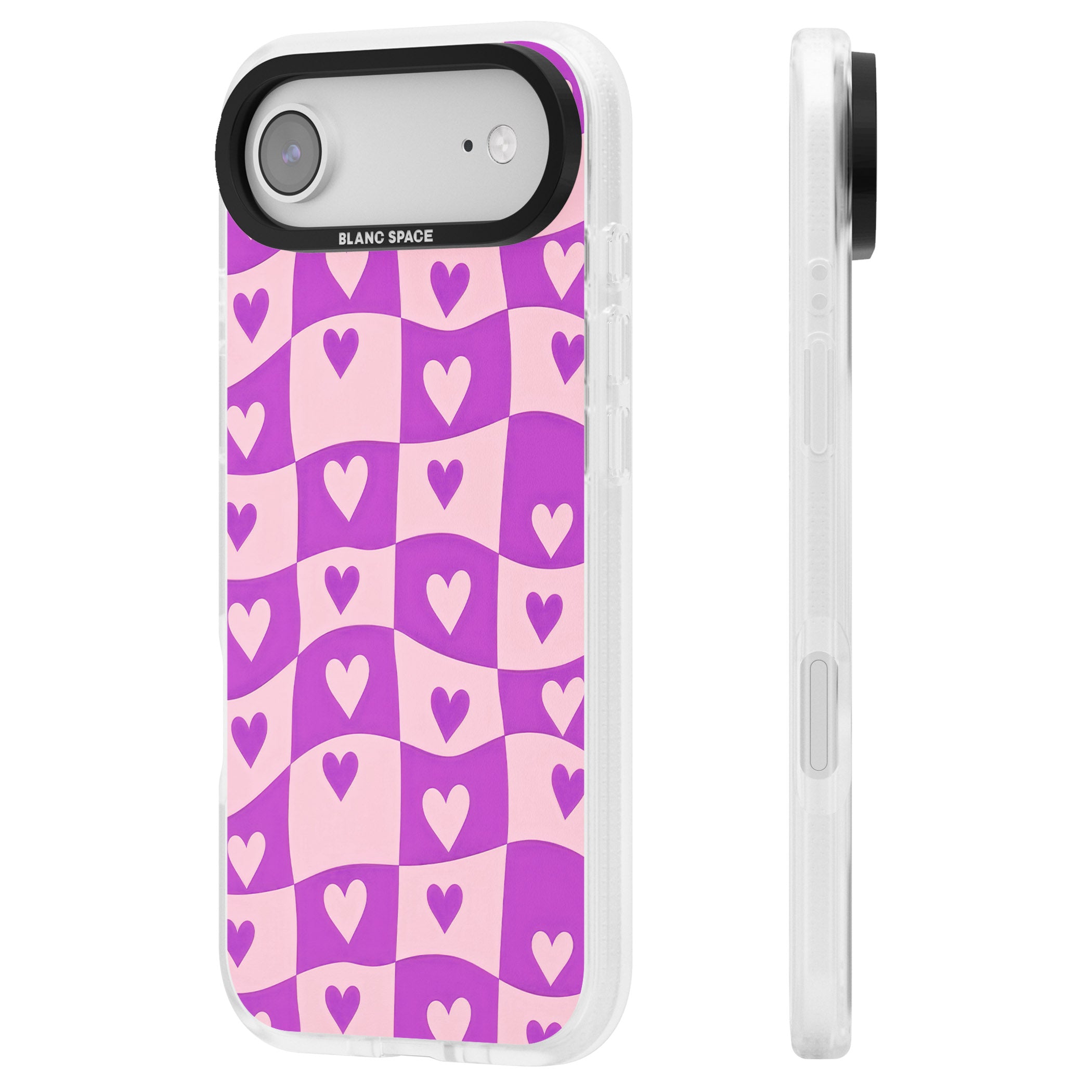 Purple Wavy Checked Hearts iPhone 17 Air Impact Air Clear Phone Case Side Profile