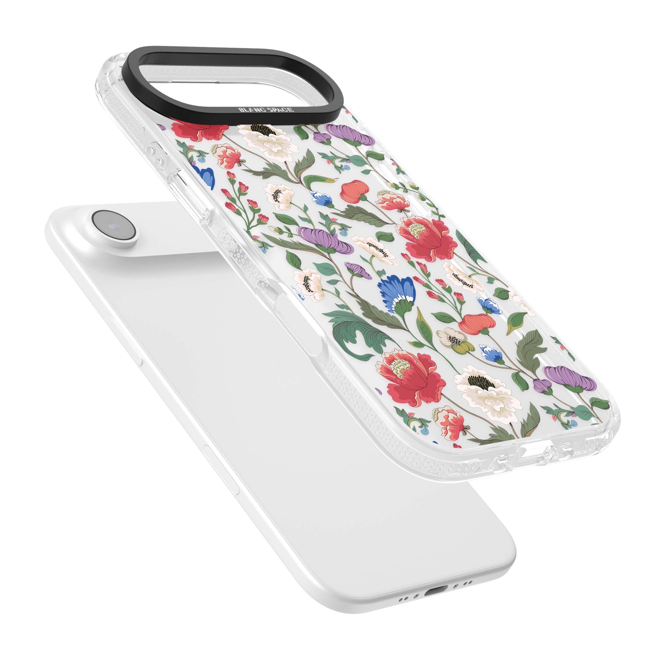 Chinoiserie Bloom vintage floral iPhone case featuring hand-painted peonies, poppies and trailing wildflowers on clear... | Clear Case Impact Air case for iPhone Air
