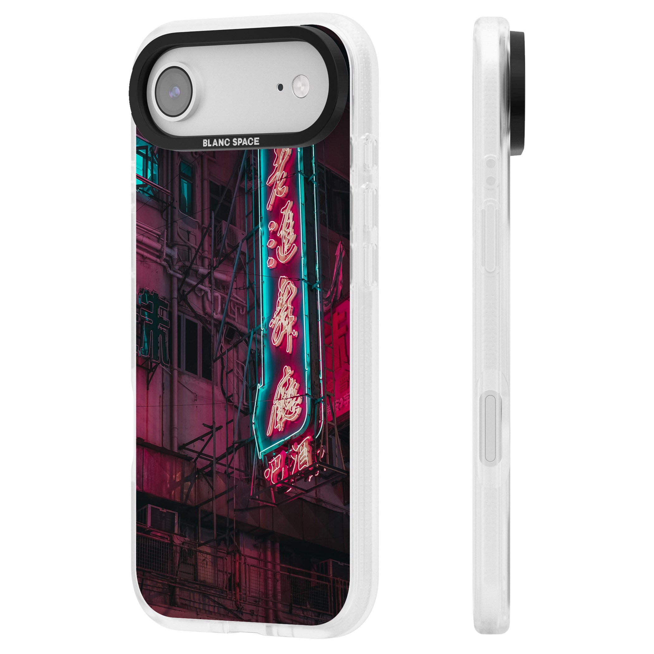 Neon Kanji Cityscape iPhone 17 Air Impact Air Clear Phone Case Side Profile