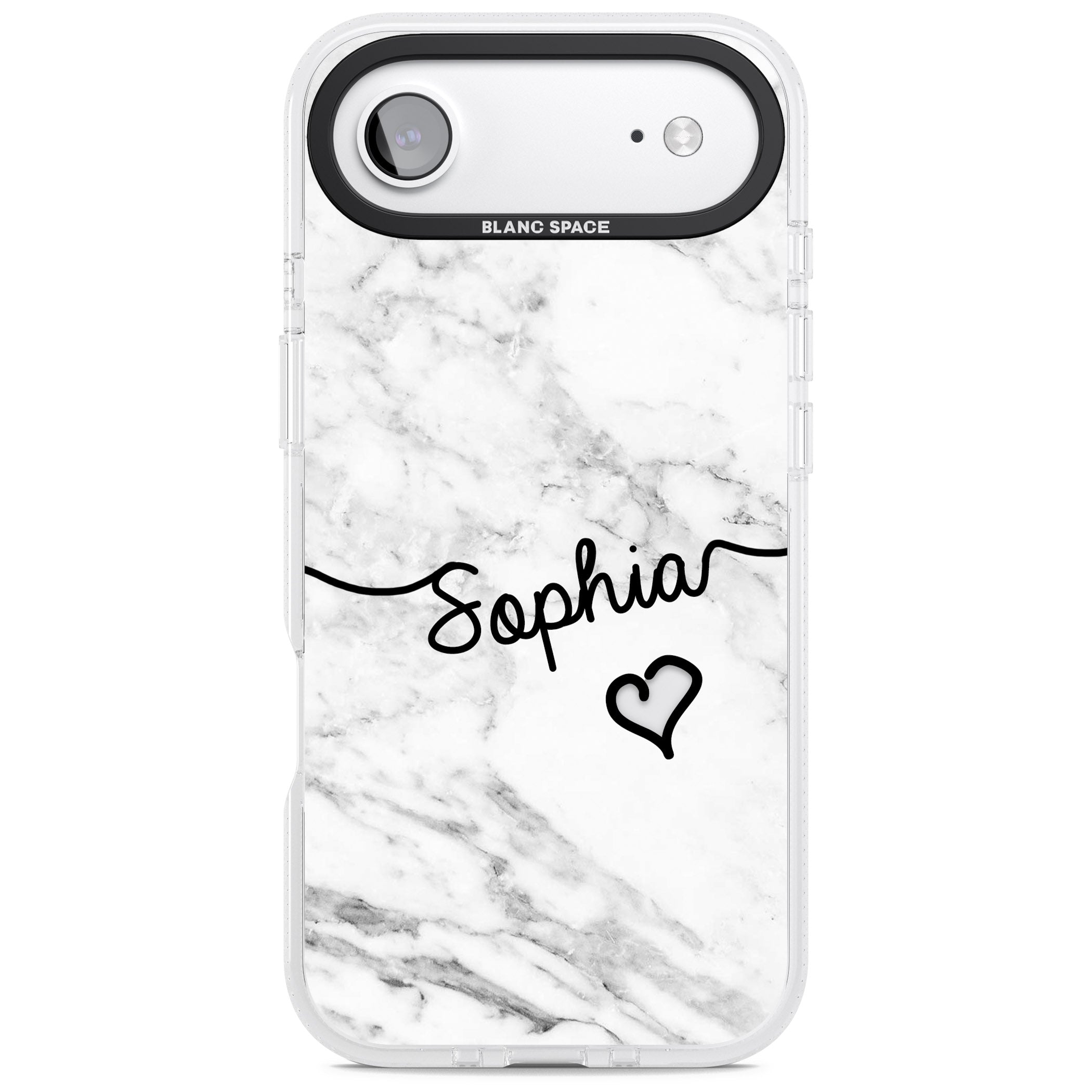 Personalised White Marble Heart iPhone 17 Air Impact Air Clear Phone Case