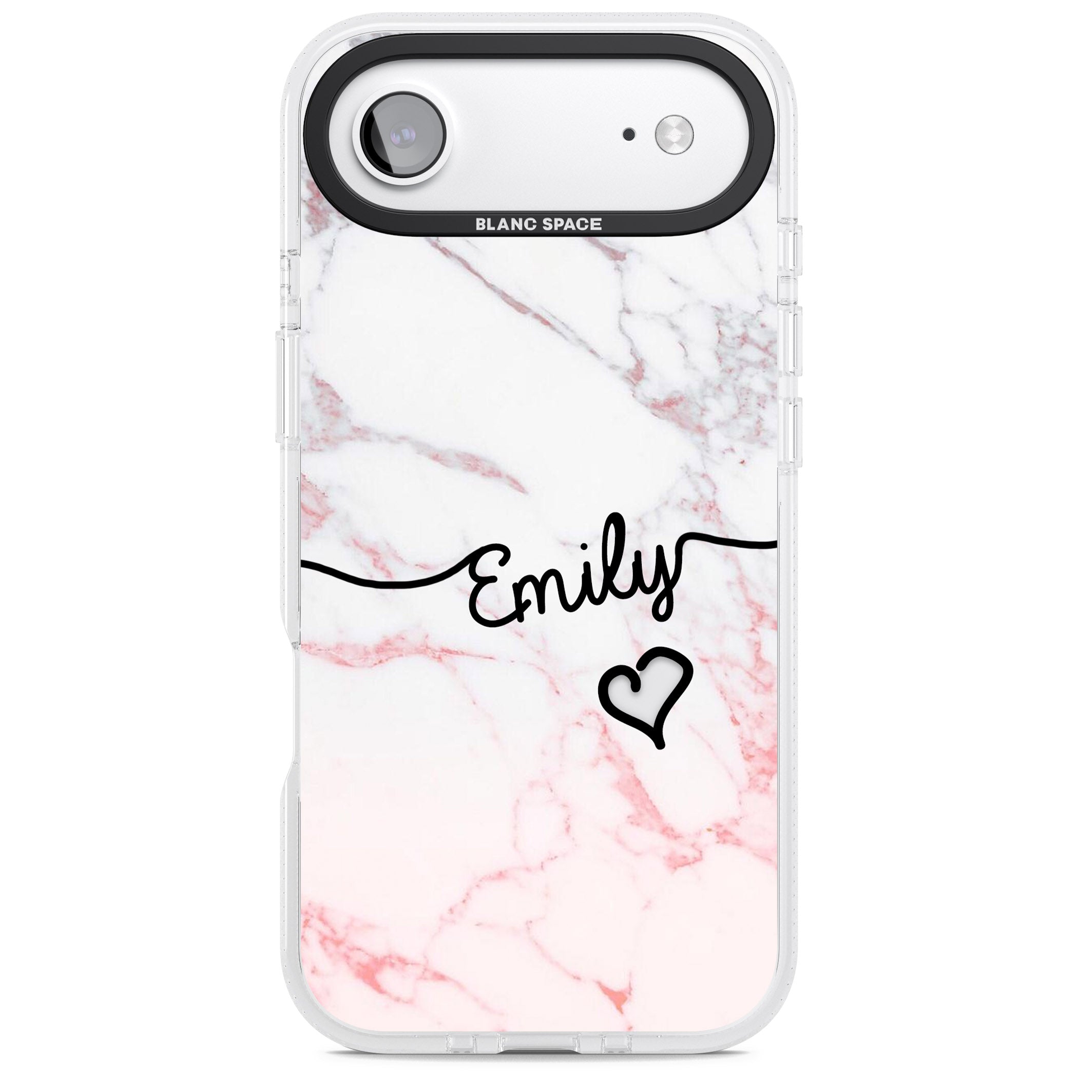 Personalised Pink Fade Marble Heart iPhone 17 Air Impact Air Clear Phone Case