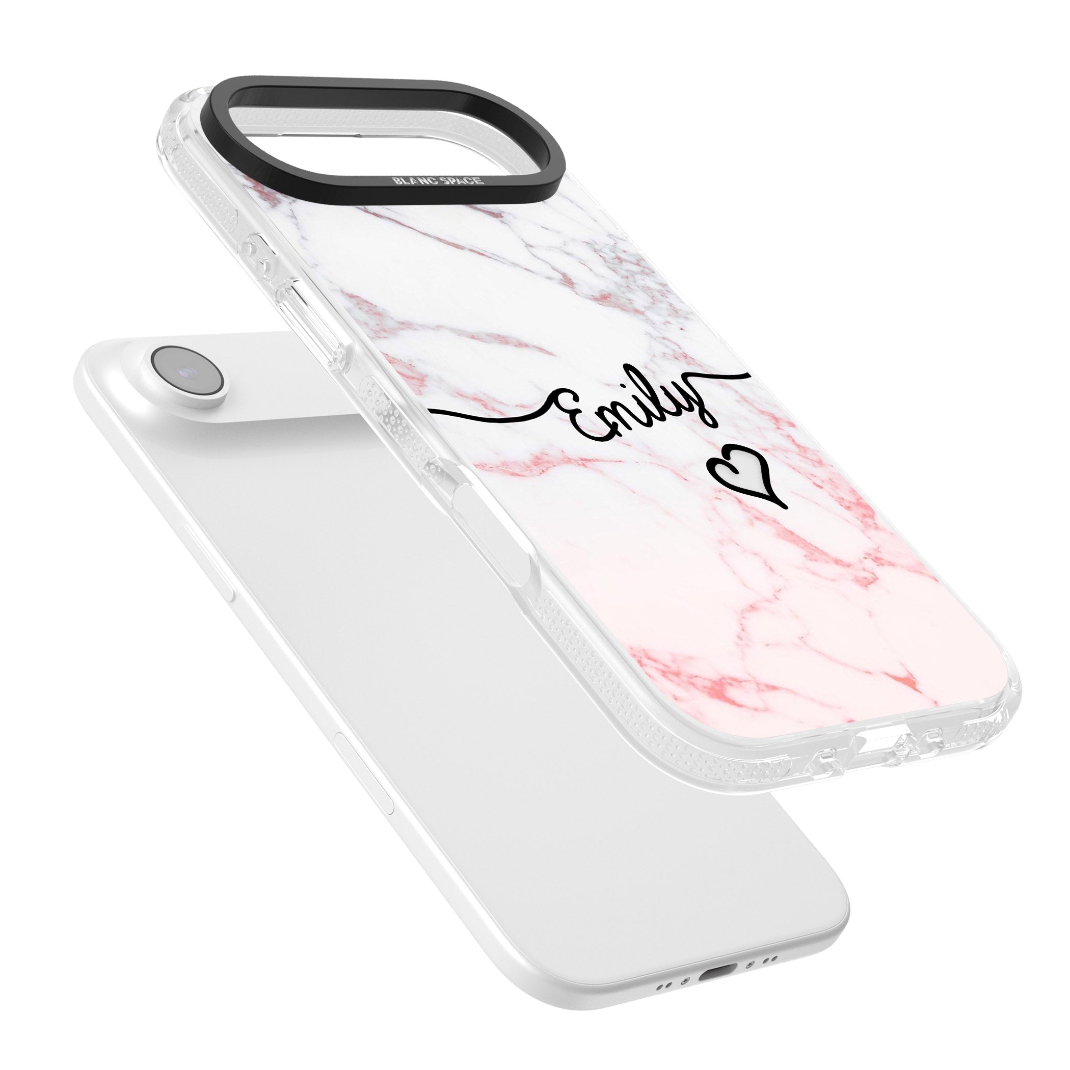 Personalised Pink Fade Marble Heart iPhone 17 Air Impact Air Clear Phone Case Colours