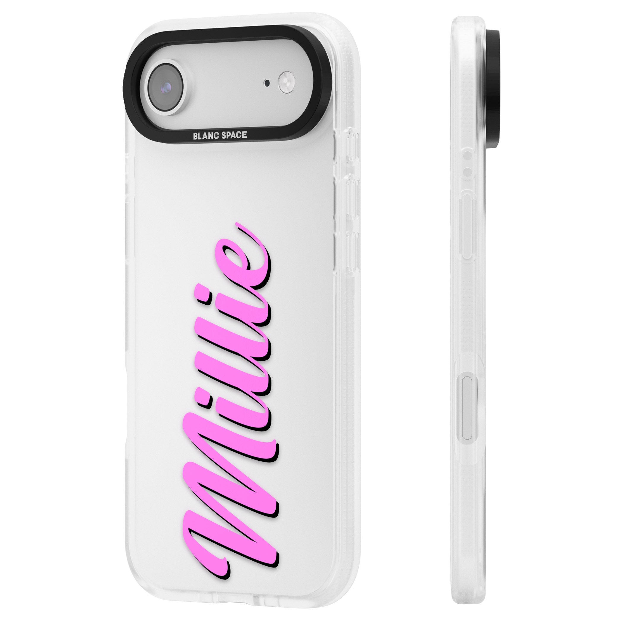 Personalised Cute Vertical Name iPhone 17 Air Impact Air Clear Phone Case Side Profile