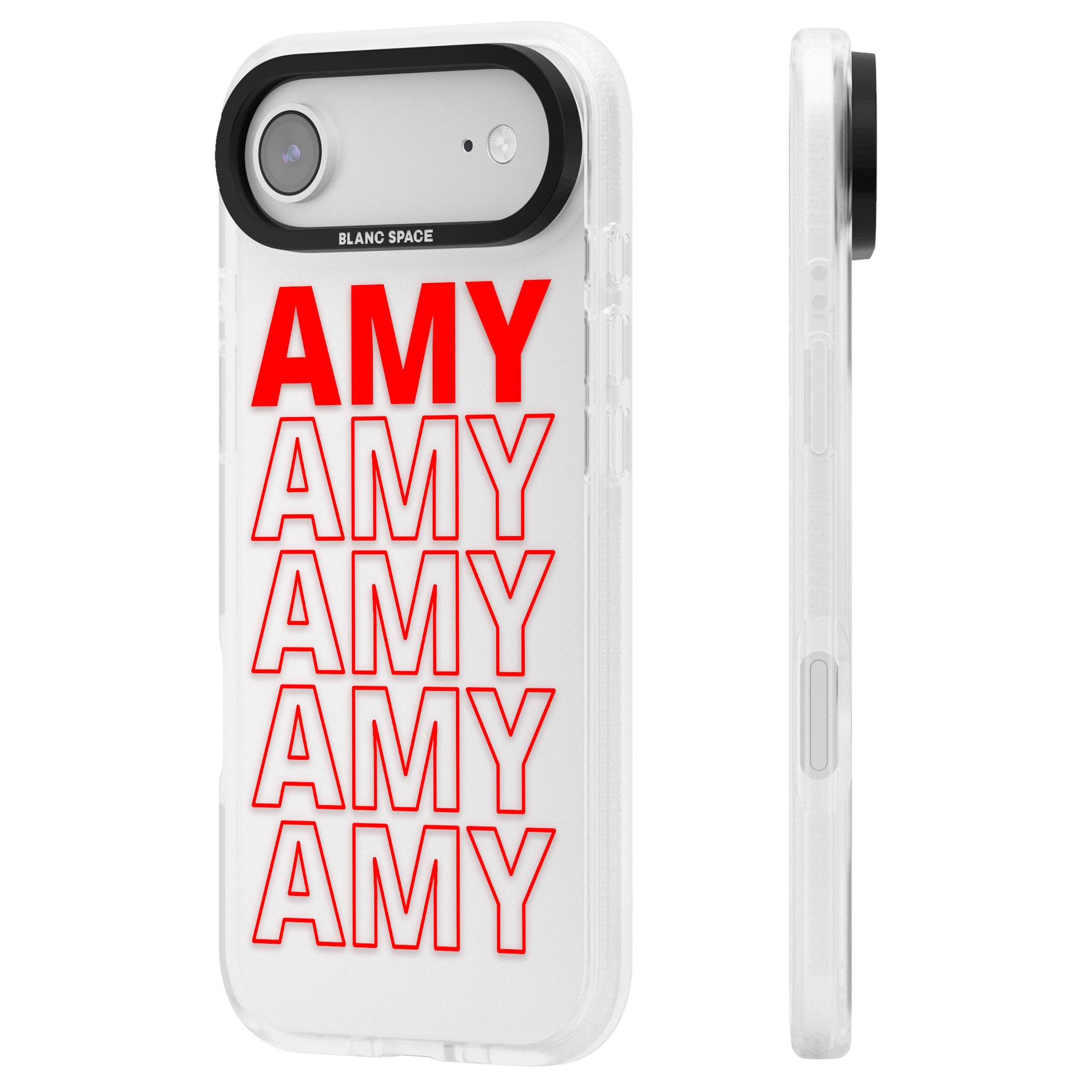 Personalised Bold Name Repeat iPhone 17 Air Impact Air Clear Phone Case Side Profile
