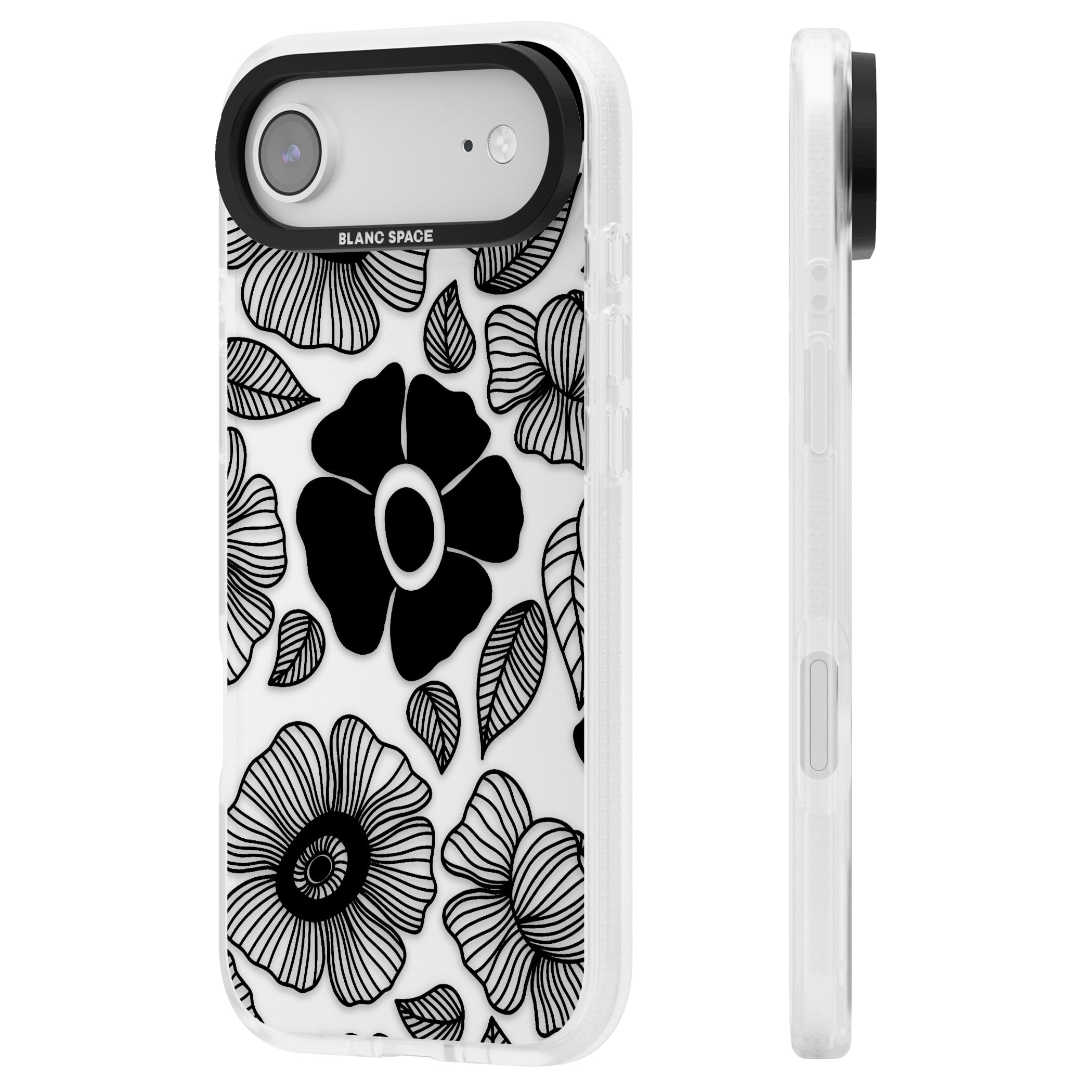 Black Flowers iPhone 17 Air Impact Air Clear Phone Case Side Profile