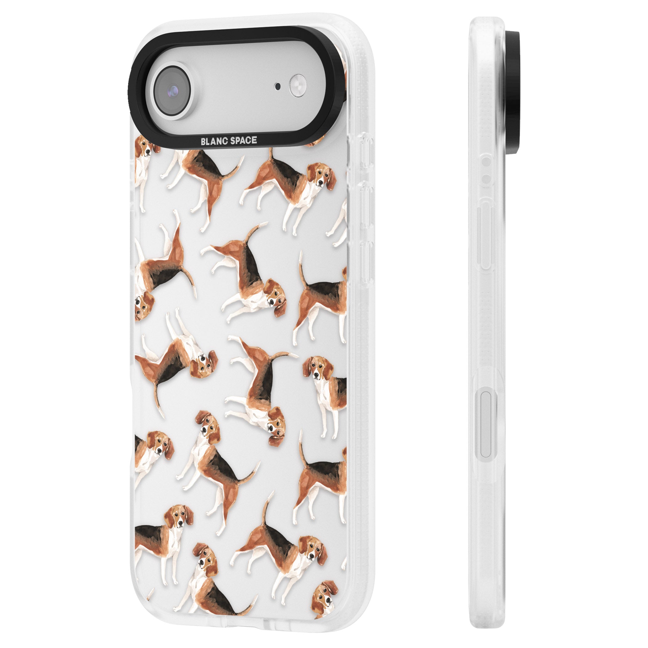 Beagle Watercolor Pattern iPhone 17 Air Impact Air Clear Phone Case Side Profile