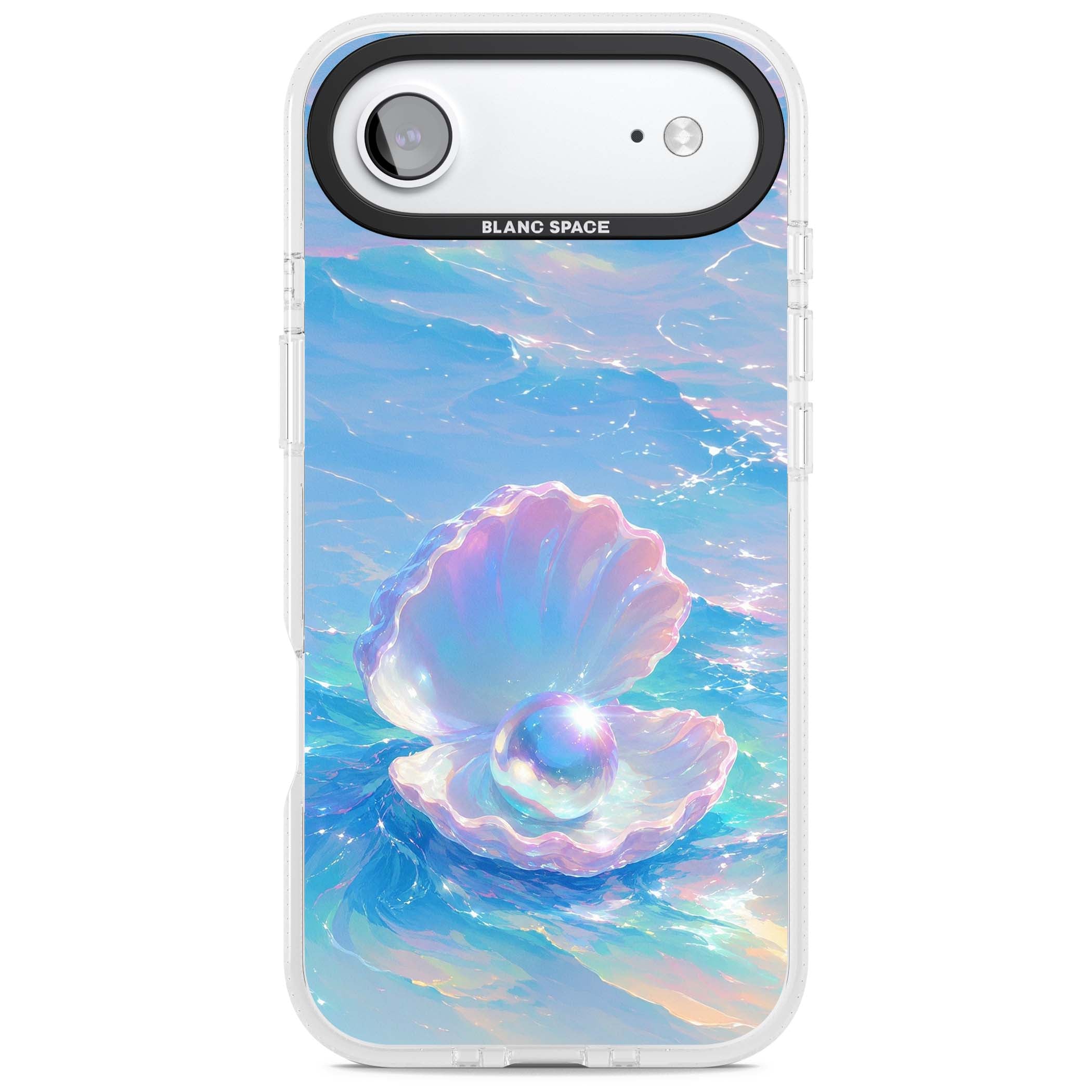 The Pearl Clam mermaidcore iPhone case featuring iridescent seashell, glowing pearl and pastel ocean waves | Clear Case Impact Air case for iPhone Air