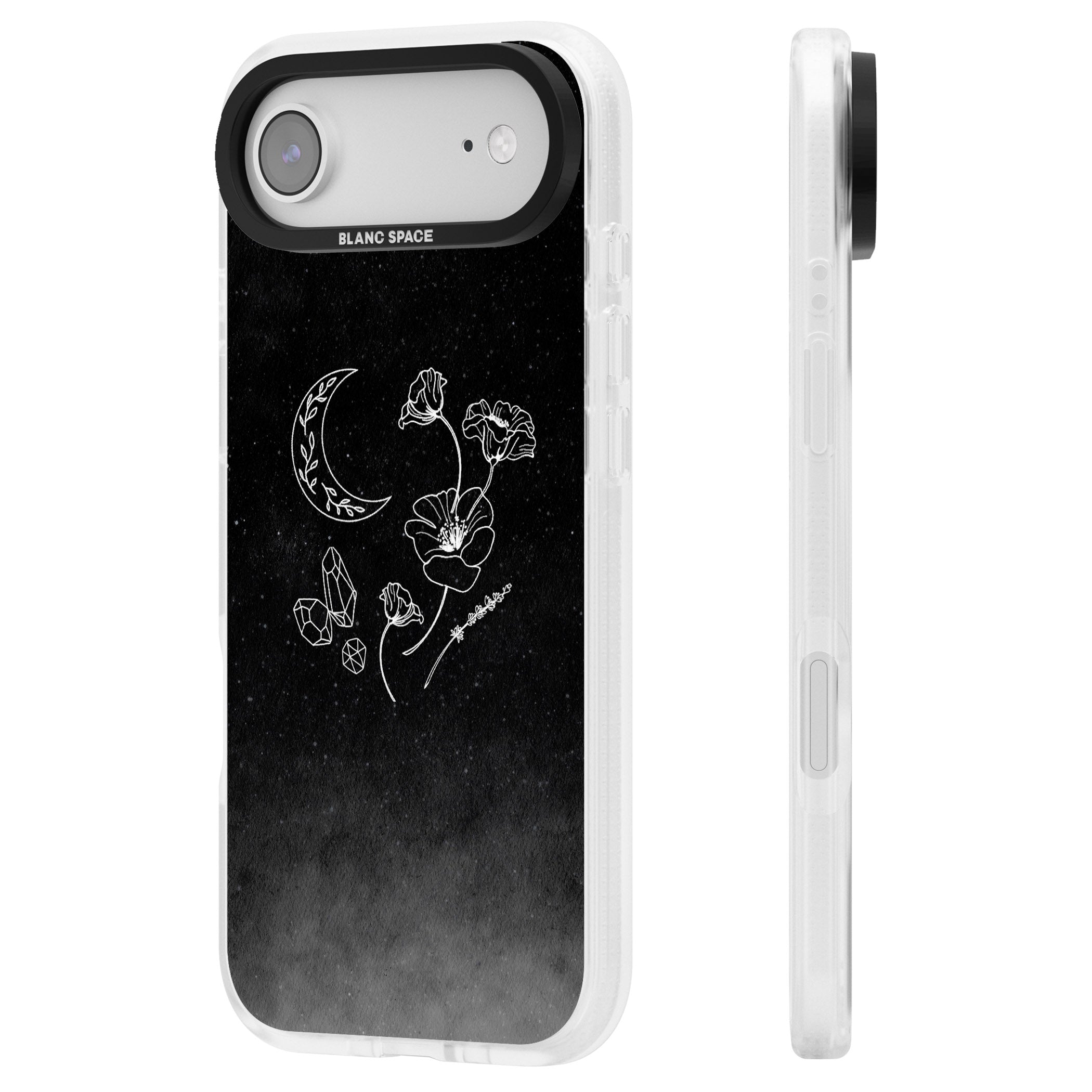 Midnight Moon Botanic iPhone 17 Air Impact Air Clear Phone Case Side Profile