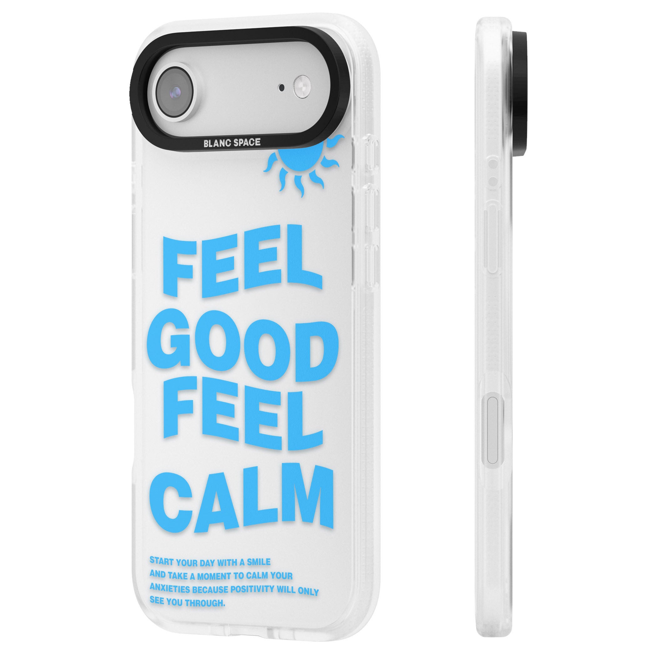 Feel Good Feel Calm (Blue) iPhone 17 Air Impact Air Clear Phone Case Side Profile
