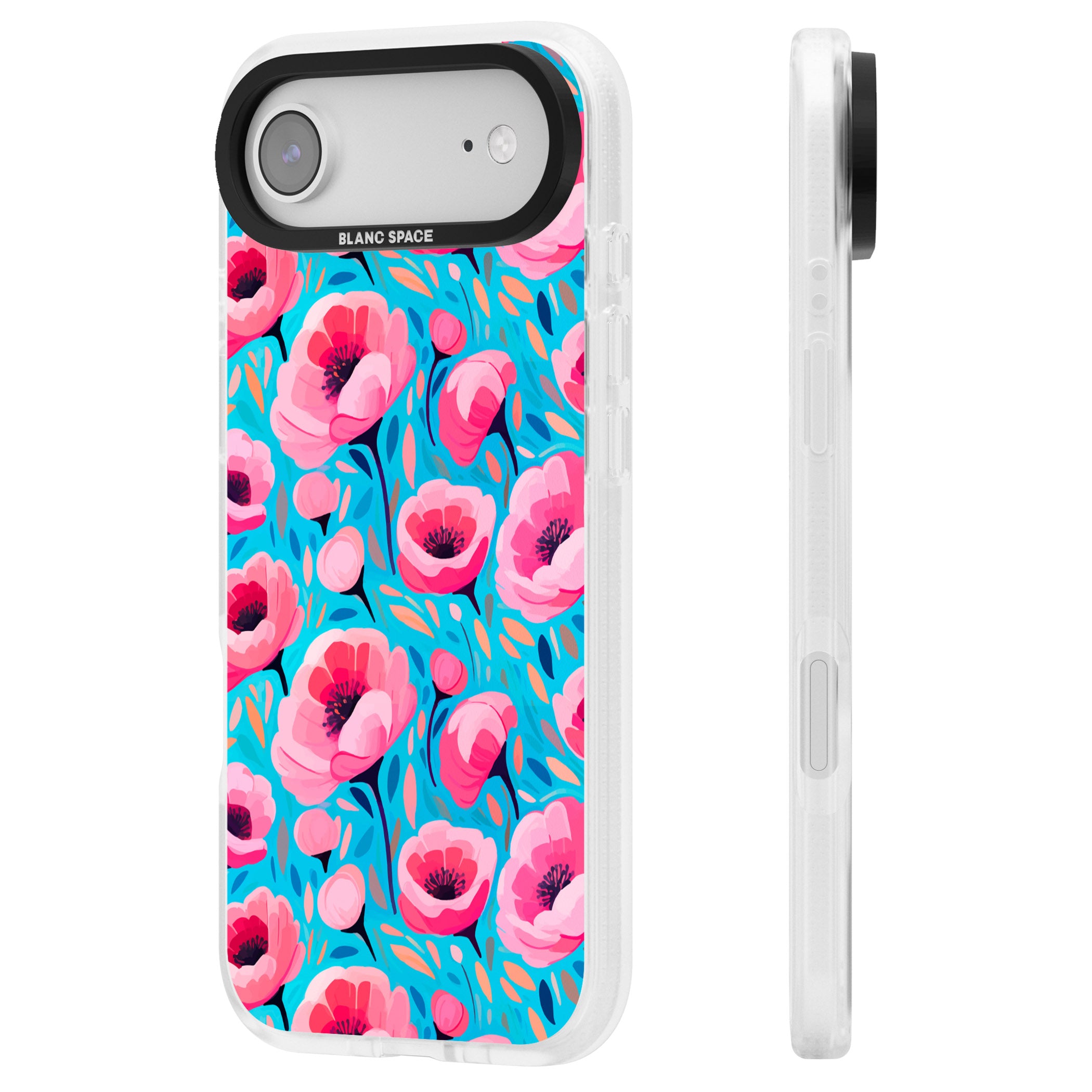 Tropical Pink Poppies iPhone 17 Air Impact Air Clear Phone Case Side Profile