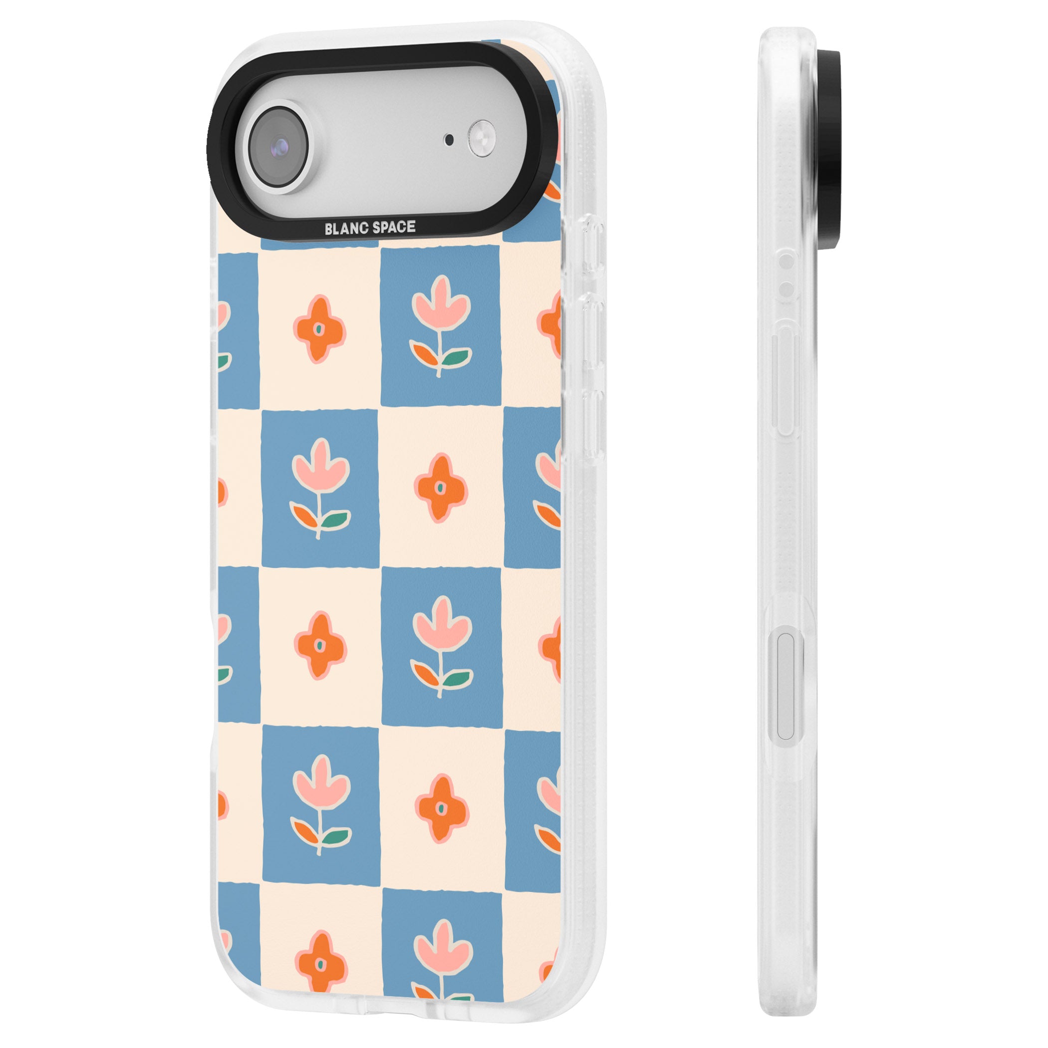 Vintage Bloom Checkered iPhone 17 Air Impact Air Clear Phone Case Side Profile
