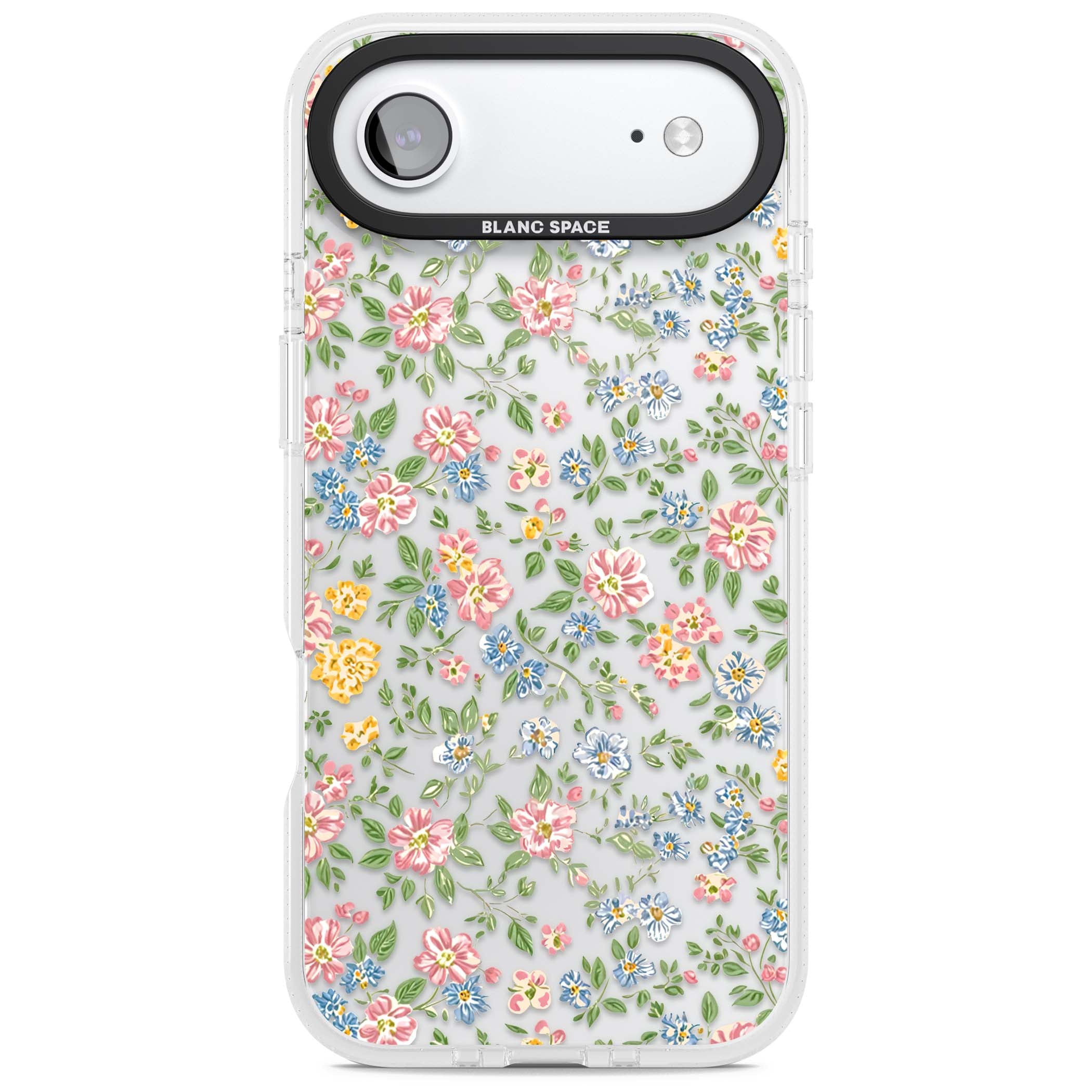 Soft Meadow cottagecore iPhone case featuring pink cosmos, blue forget-me-nots, yellow buttercups and green leaves sca | Clear Case Impact Air case for iPhone Air