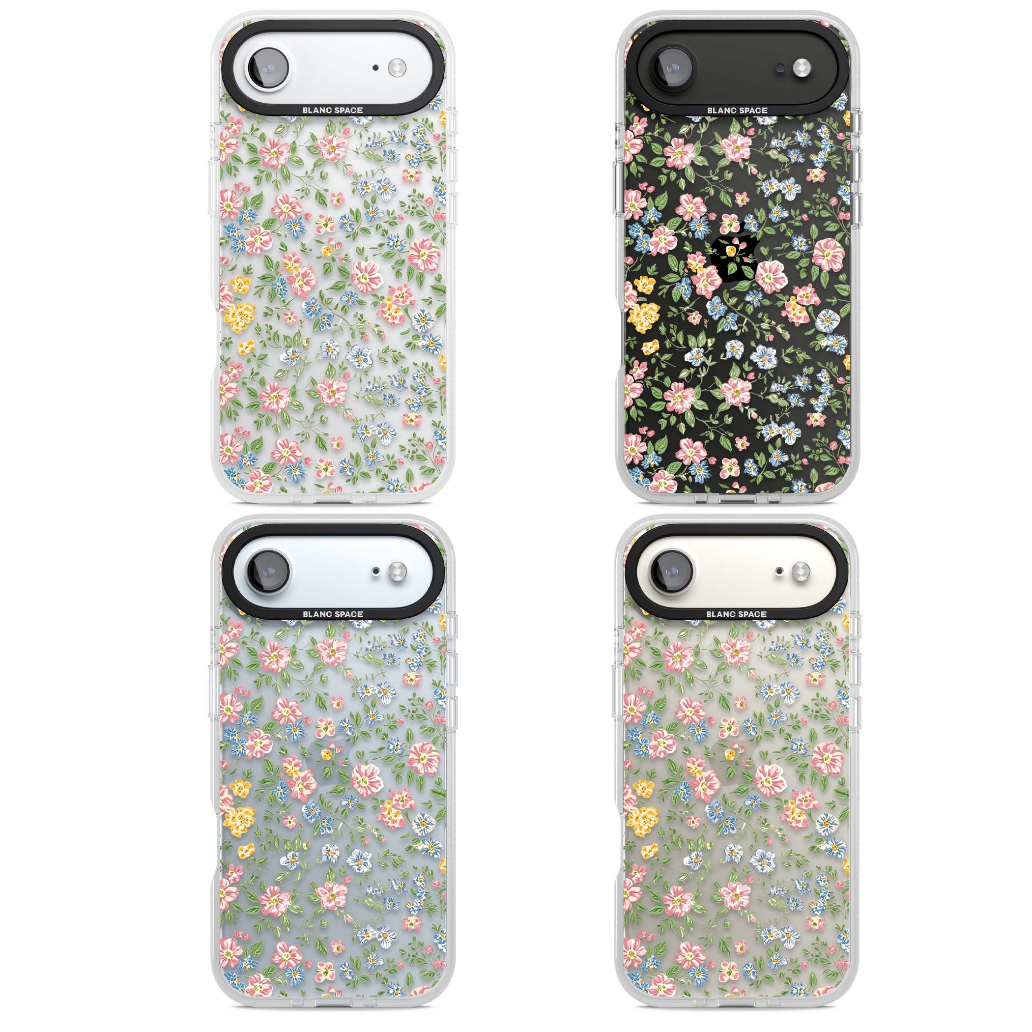 Soft Meadow cottagecore iPhone case featuring pink cosmos, blue forget-me-nots, yellow buttercups and green leaves sca | Clear Case Impact Air case for iPhone Air