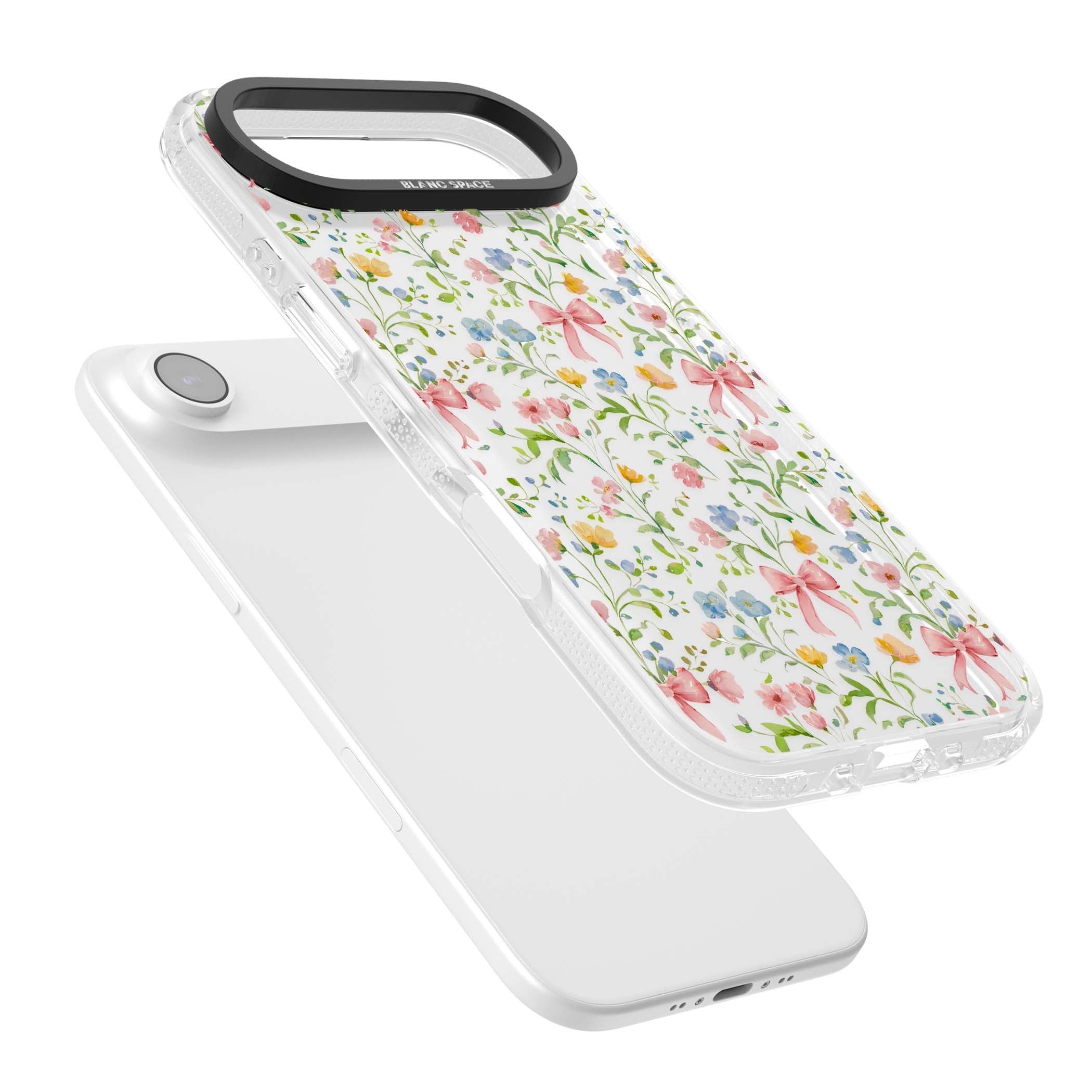 Ribbons & Wildflowers cottagecore iPhone case featuring watercolor wildflowers, pink satin bows, and delicate spring blooms o | Clear Case Impact Air case for iPhone Air