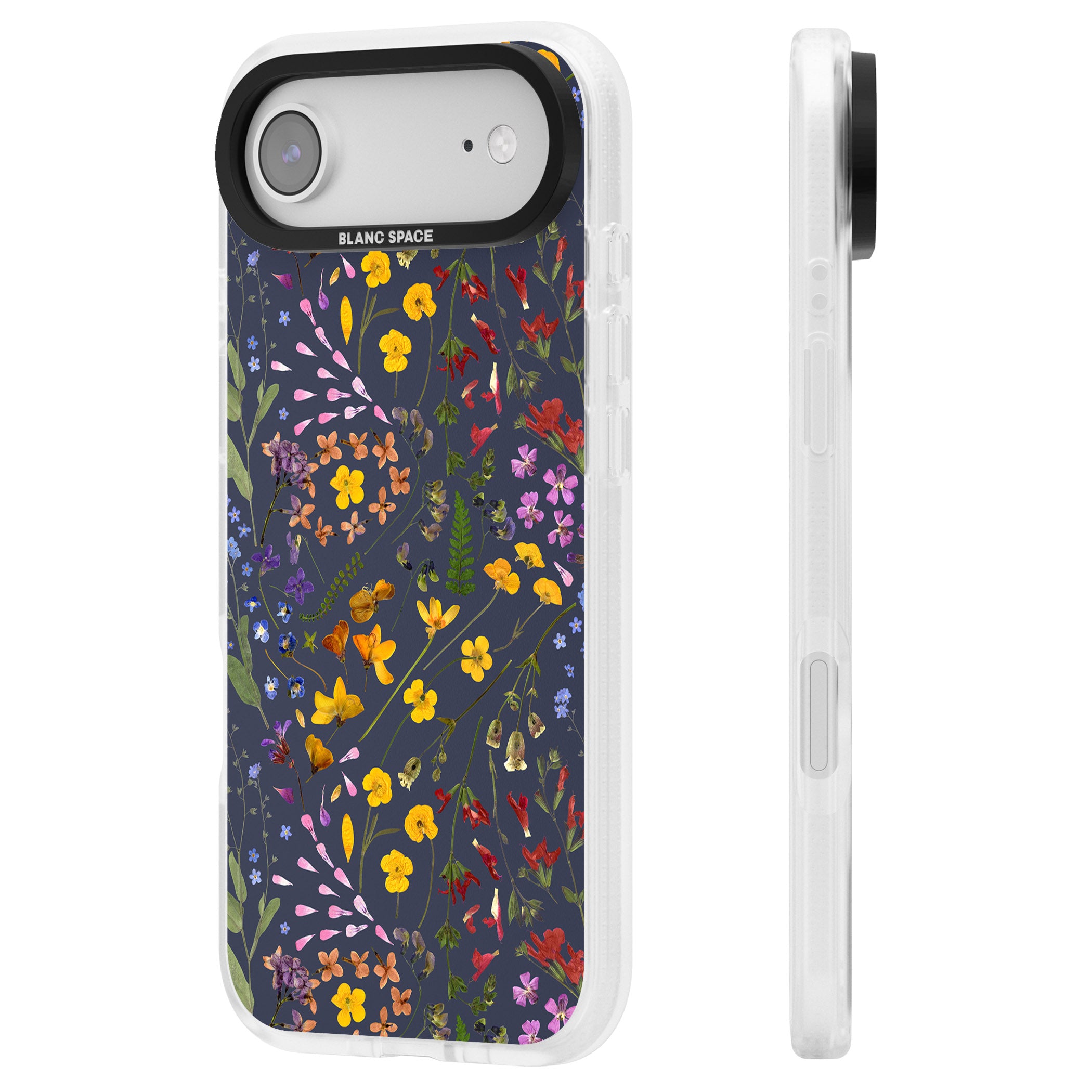 Wildflower Leaves Cluster Navy iPhone 17 Air Impact Air Clear Phone Case Side Profile