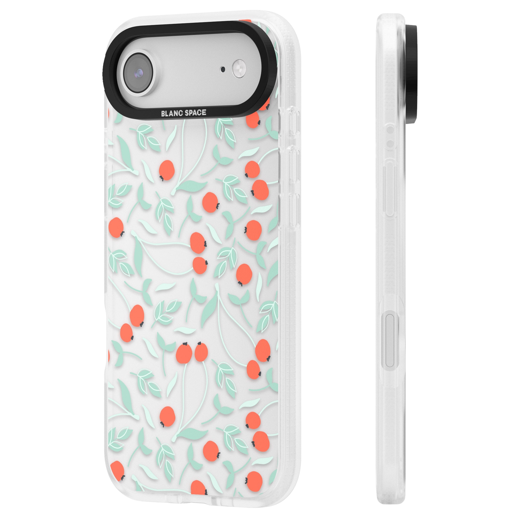 Red Berries Floral iPhone 17 Air Impact Air Clear Phone Case Side Profile