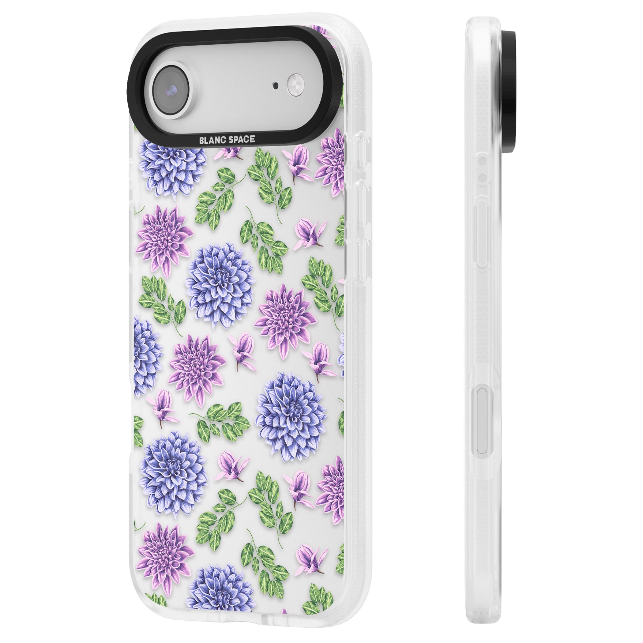 Purple Dahlias Floral iPhone 17 Air Impact Air Clear Phone Case Side Profile