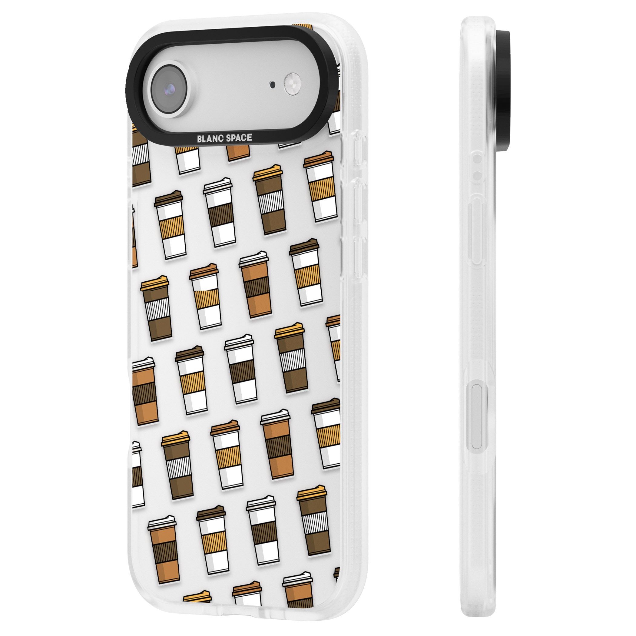 Coffee Cup Pattern iPhone 17 Air Impact Air Clear Phone Case Side Profile