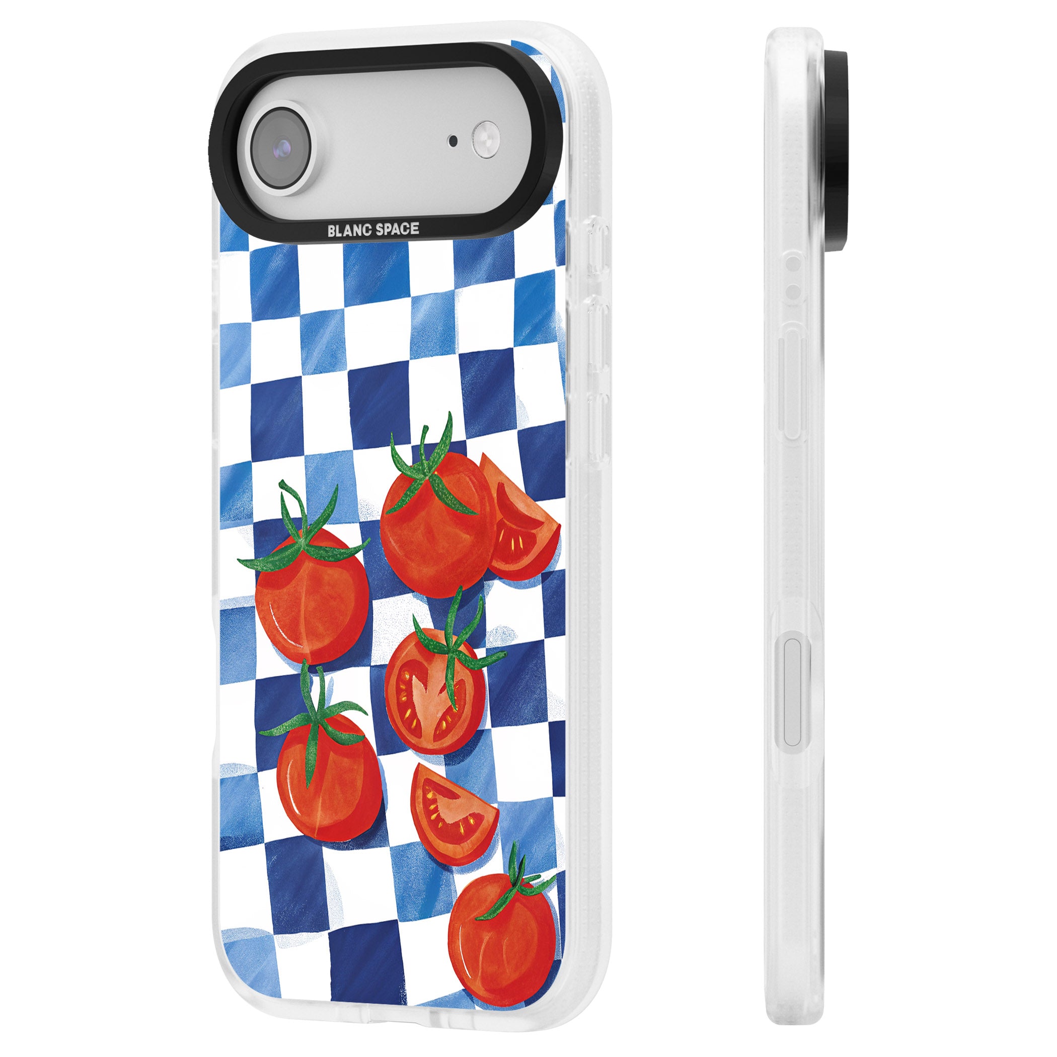 Blue Picnic Blanket & Tomatoes iPhone 17 Air Impact Air Clear Phone Case Side Profile