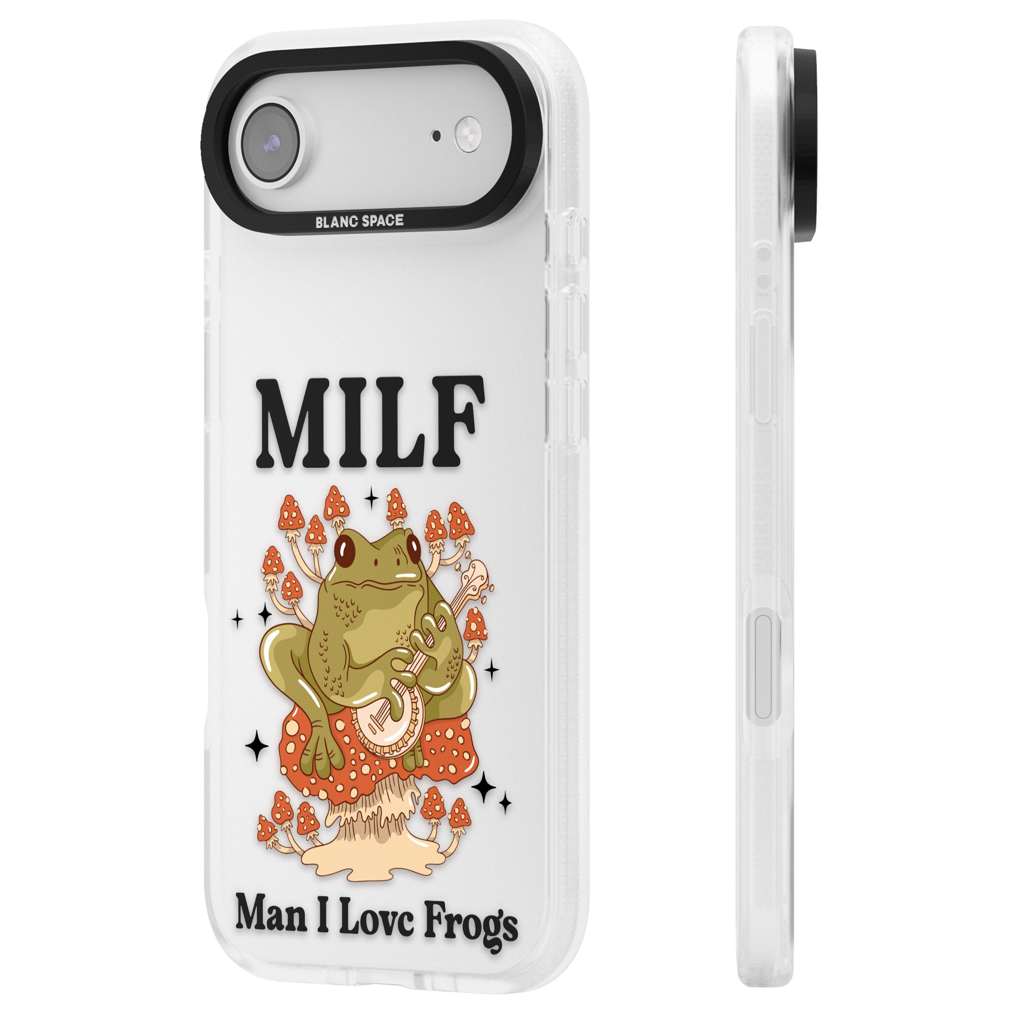 Man I Love Frogs iPhone 17 Air Impact Air Clear Phone Case Side Profile