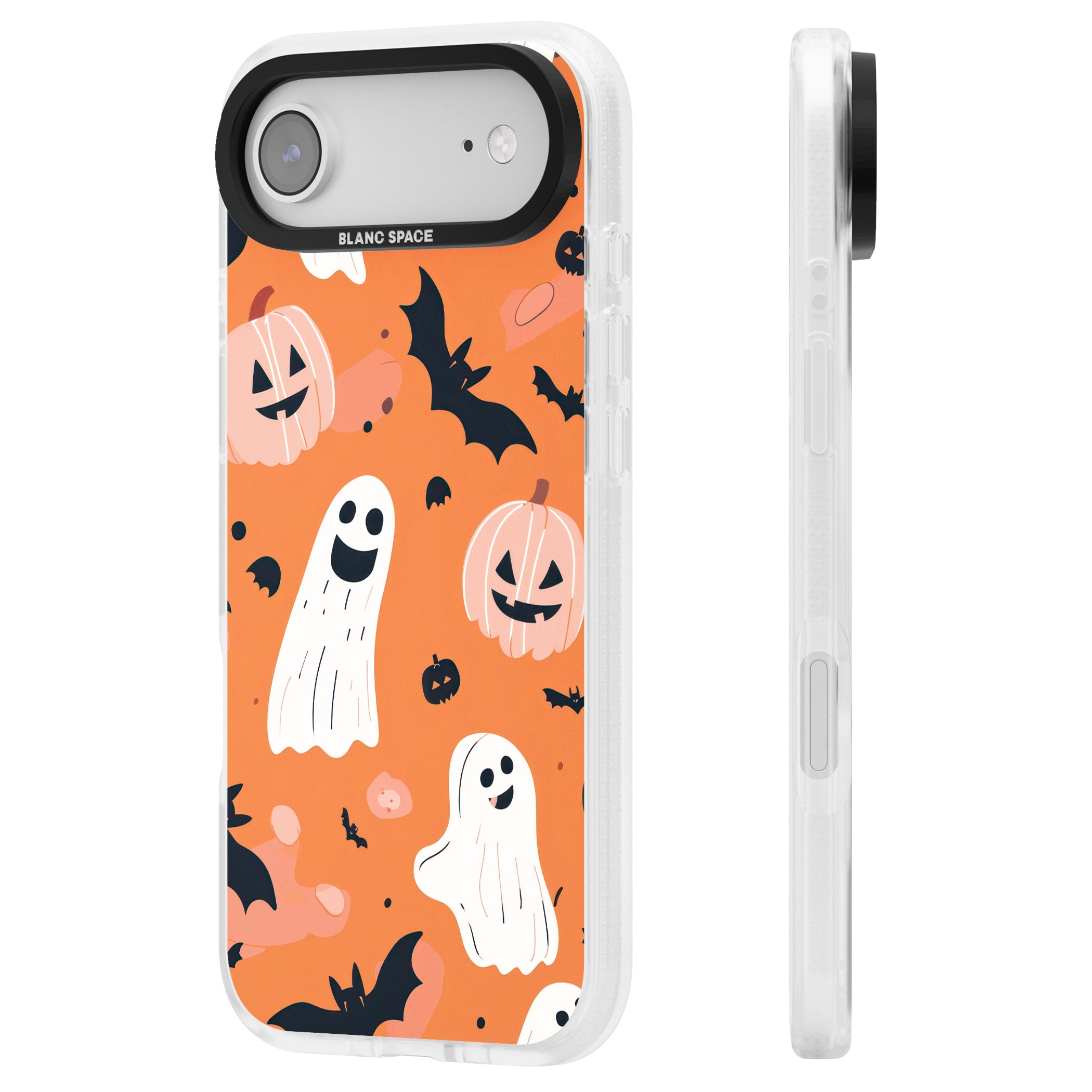 Orange Halloween Pattern iPhone 17 Air Impact Air Clear Phone Case Side Profile