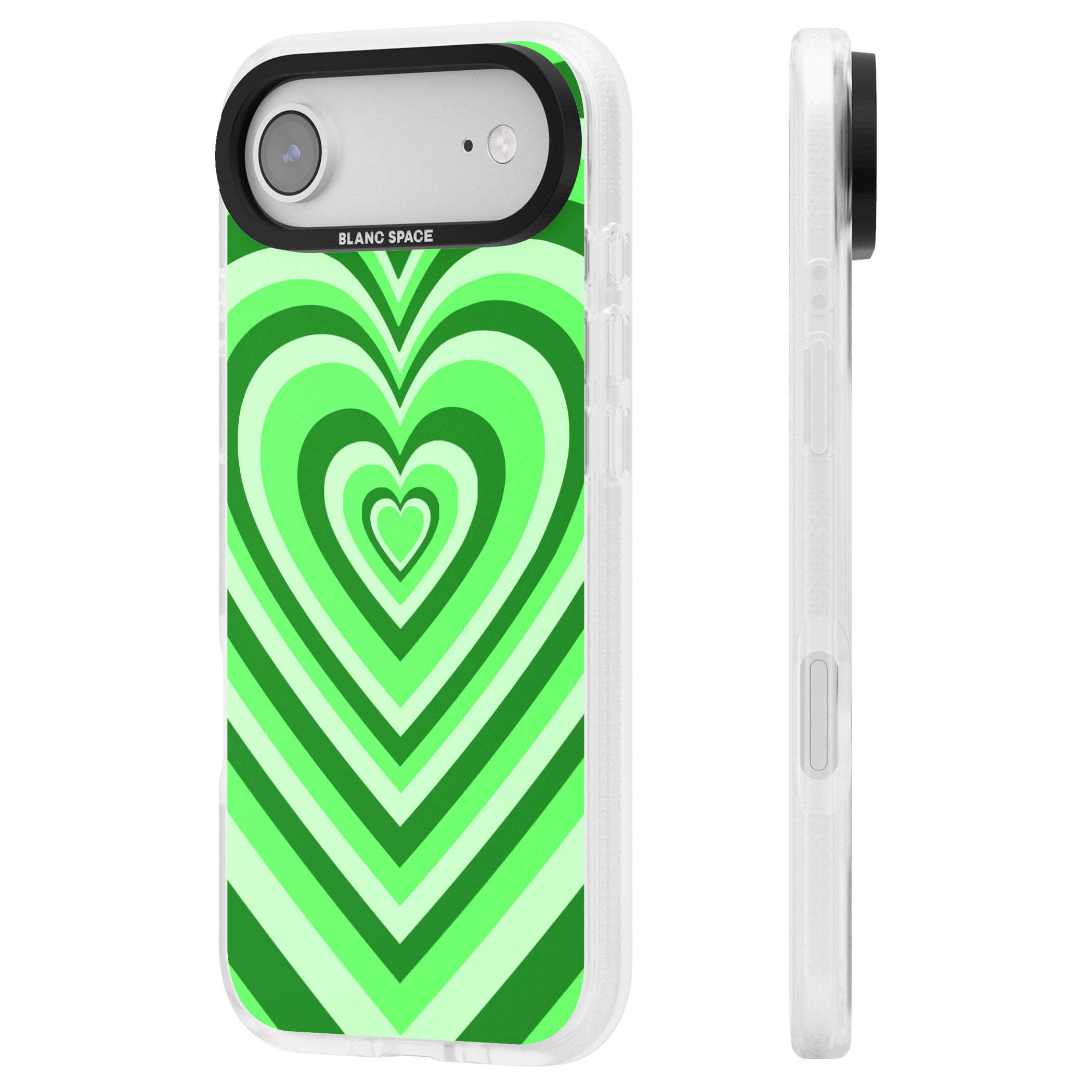 Green Heart Illusion iPhone 17 Air Impact Air Clear Phone Case Side Profile