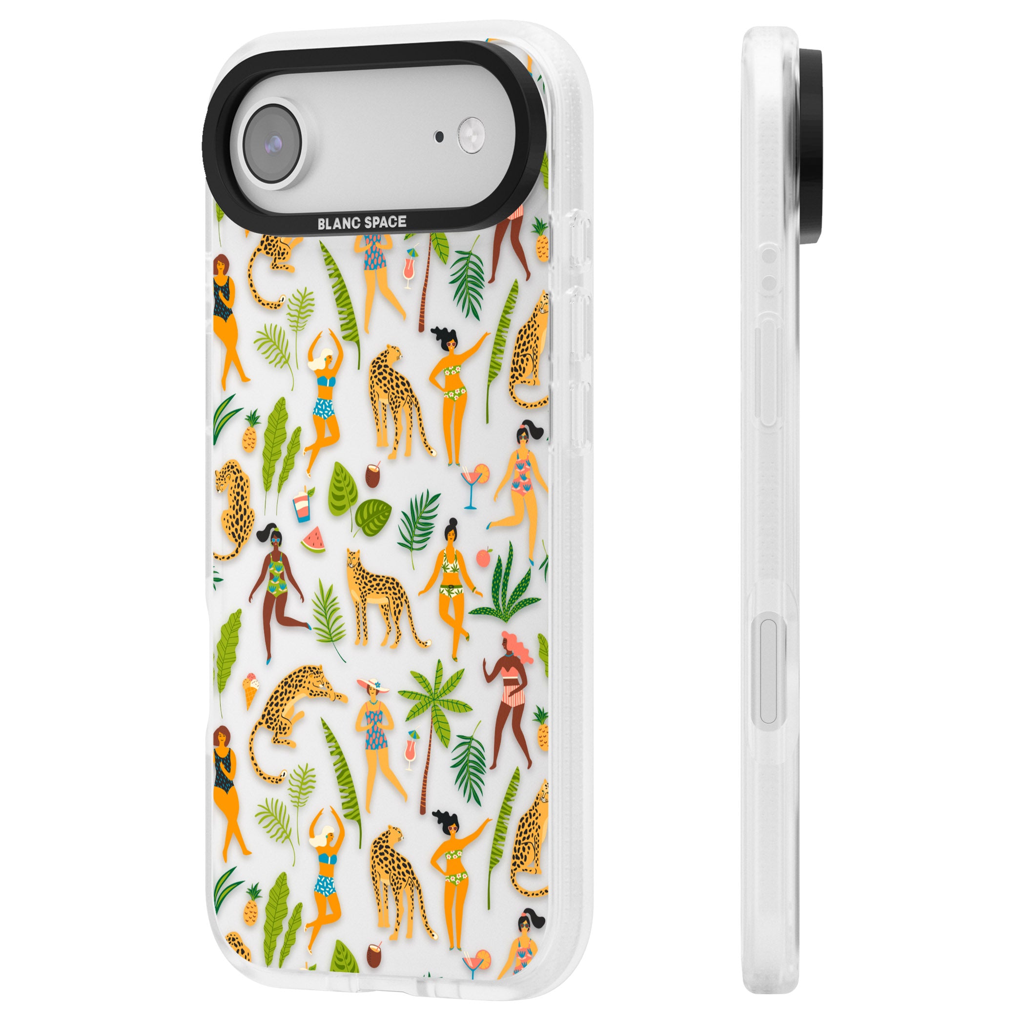 Tropical Party Vibes iPhone 17 Air Impact Air Clear Phone Case Side Profile