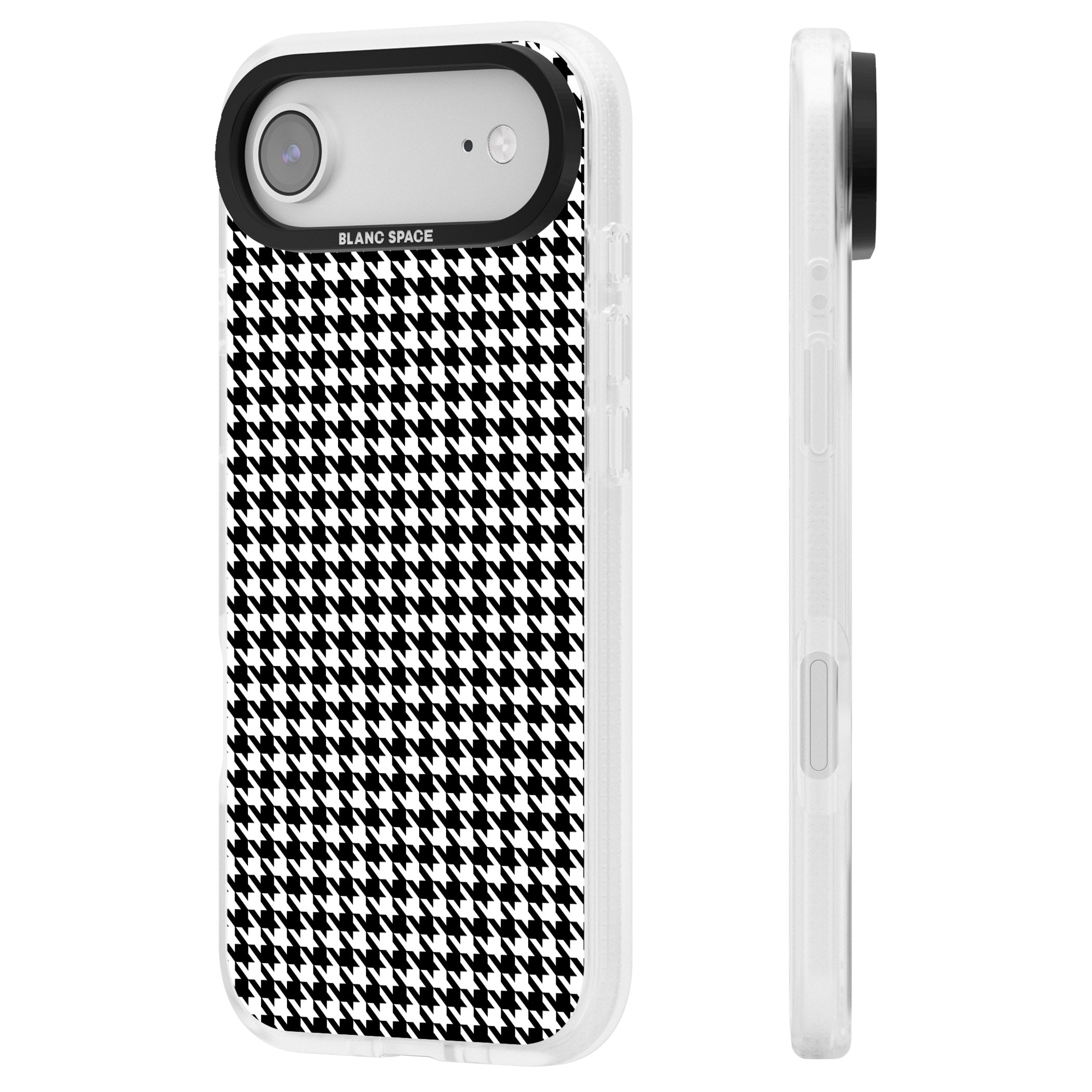 Black Houndstooth Pattern iPhone 17 Air Impact Air Clear Phone Case Side Profile